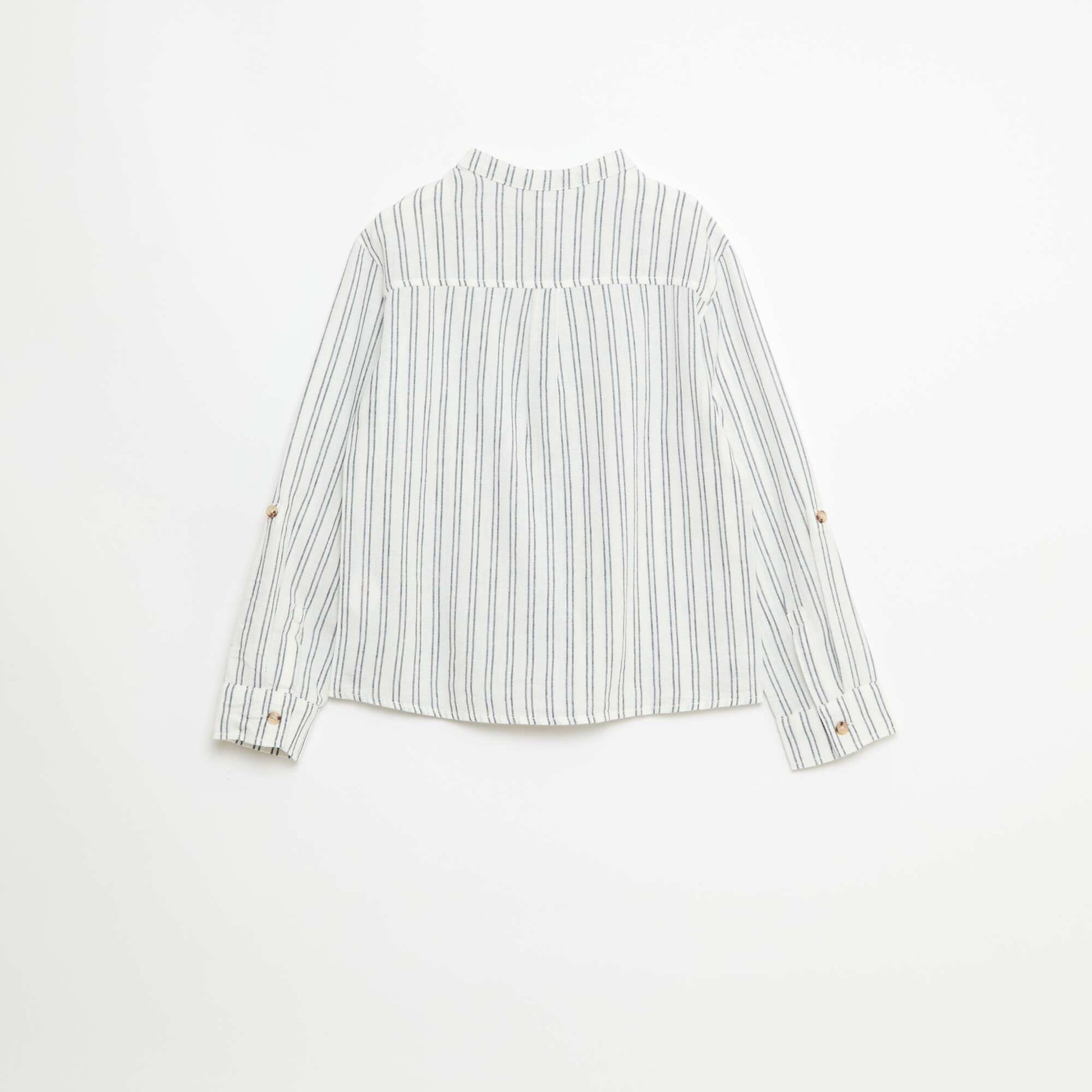 Chemise col mao rayée en coton et lin BLEU