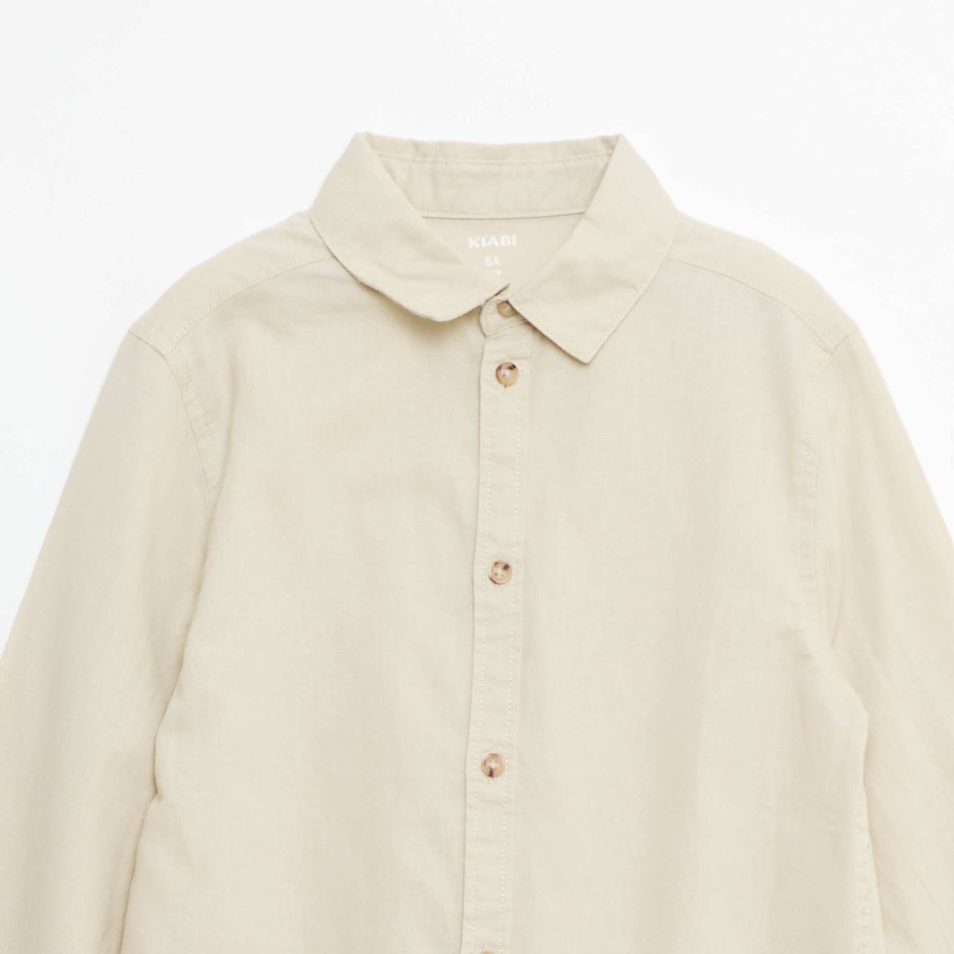 Chemise regular en coton et lin uni BEIGE