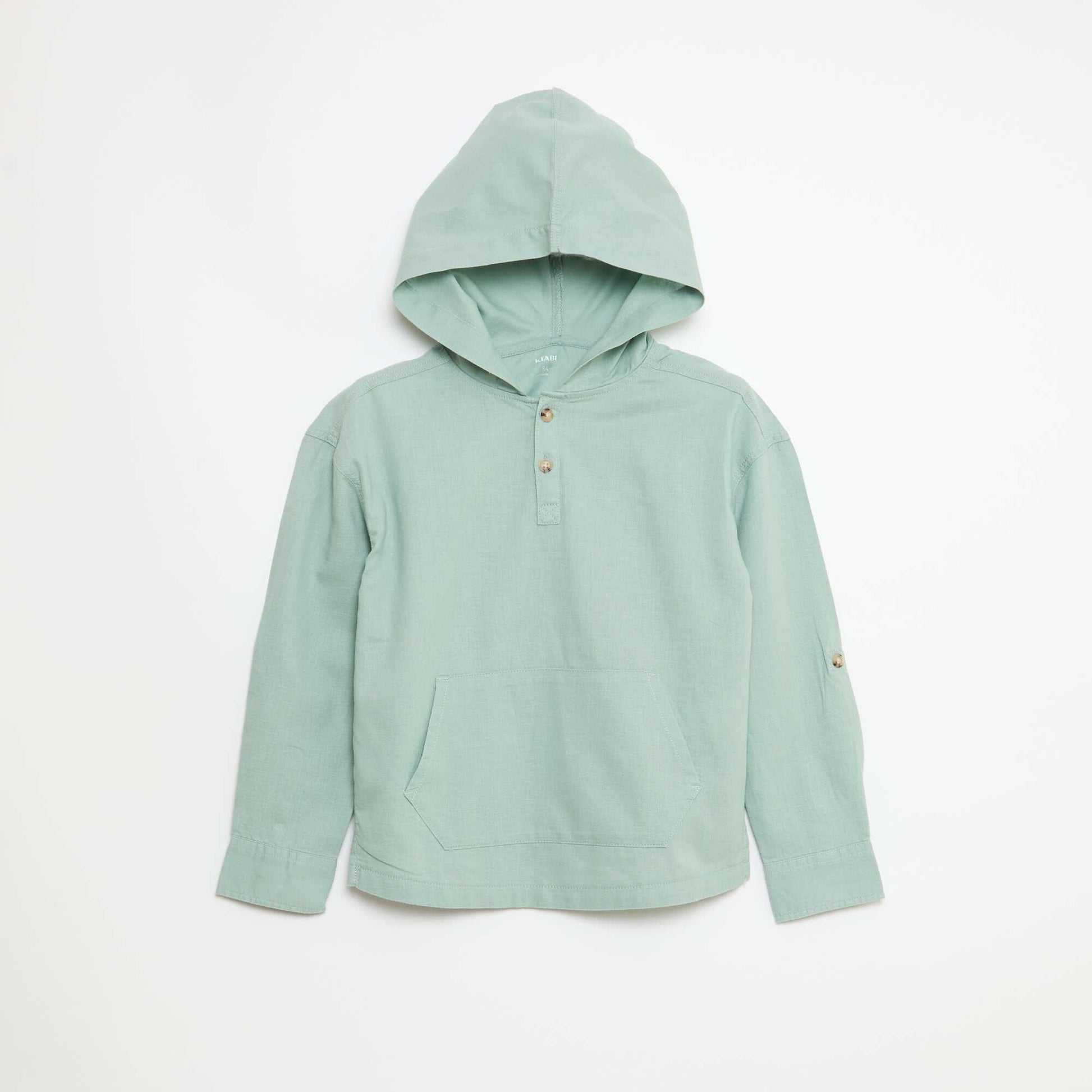 Chemise à capuche en coton et lin uni VERT