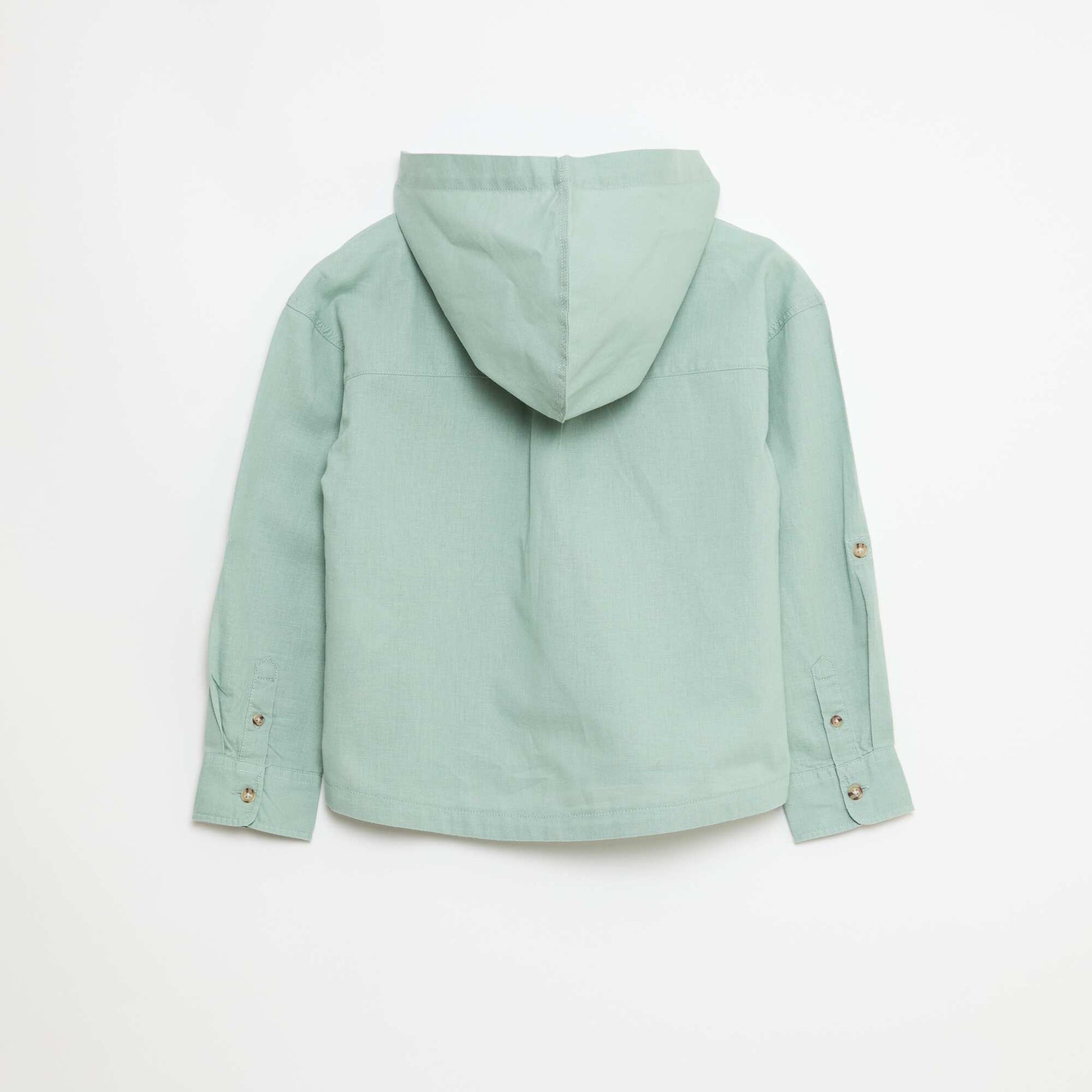 Chemise à capuche en coton et lin uni VERT