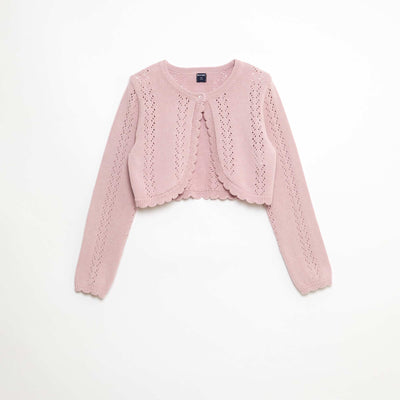 Gilet bolero en maille fantaisie coton unie ROSE