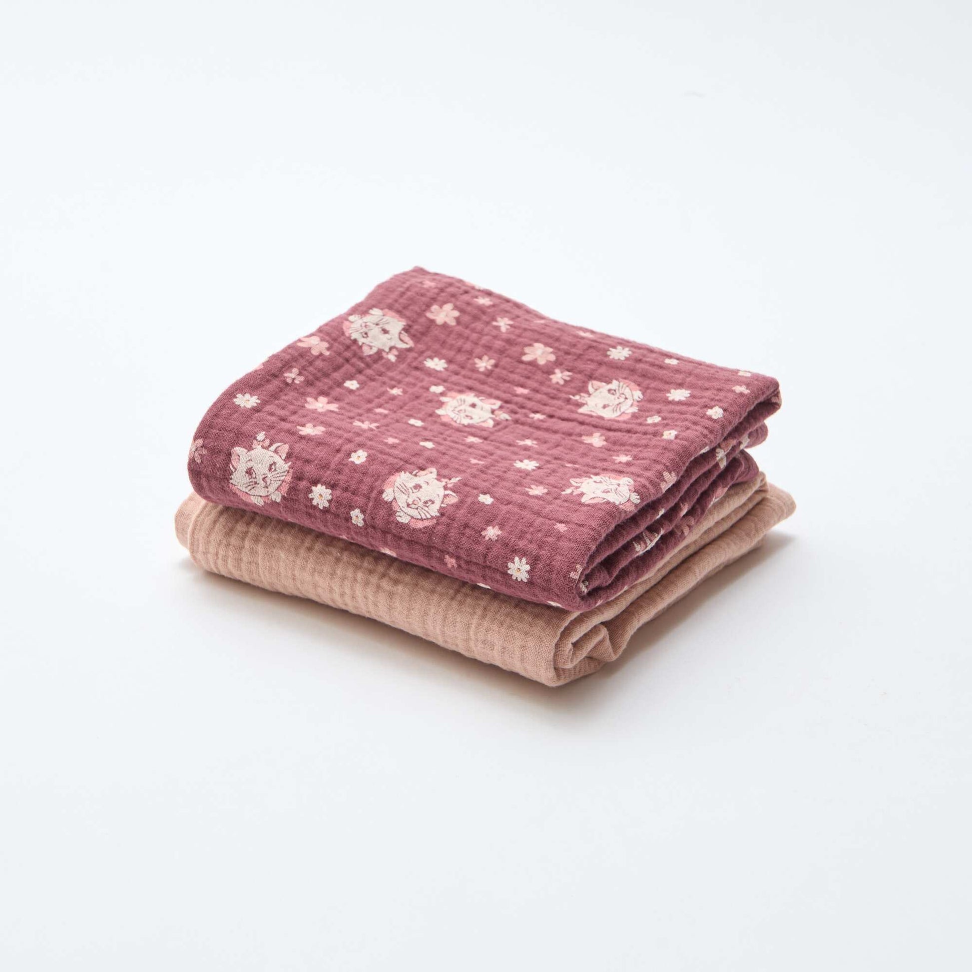 Lot de 2 langes 'Disney' 'Marie' en double gaze de coton 60x60 cm ROUGE