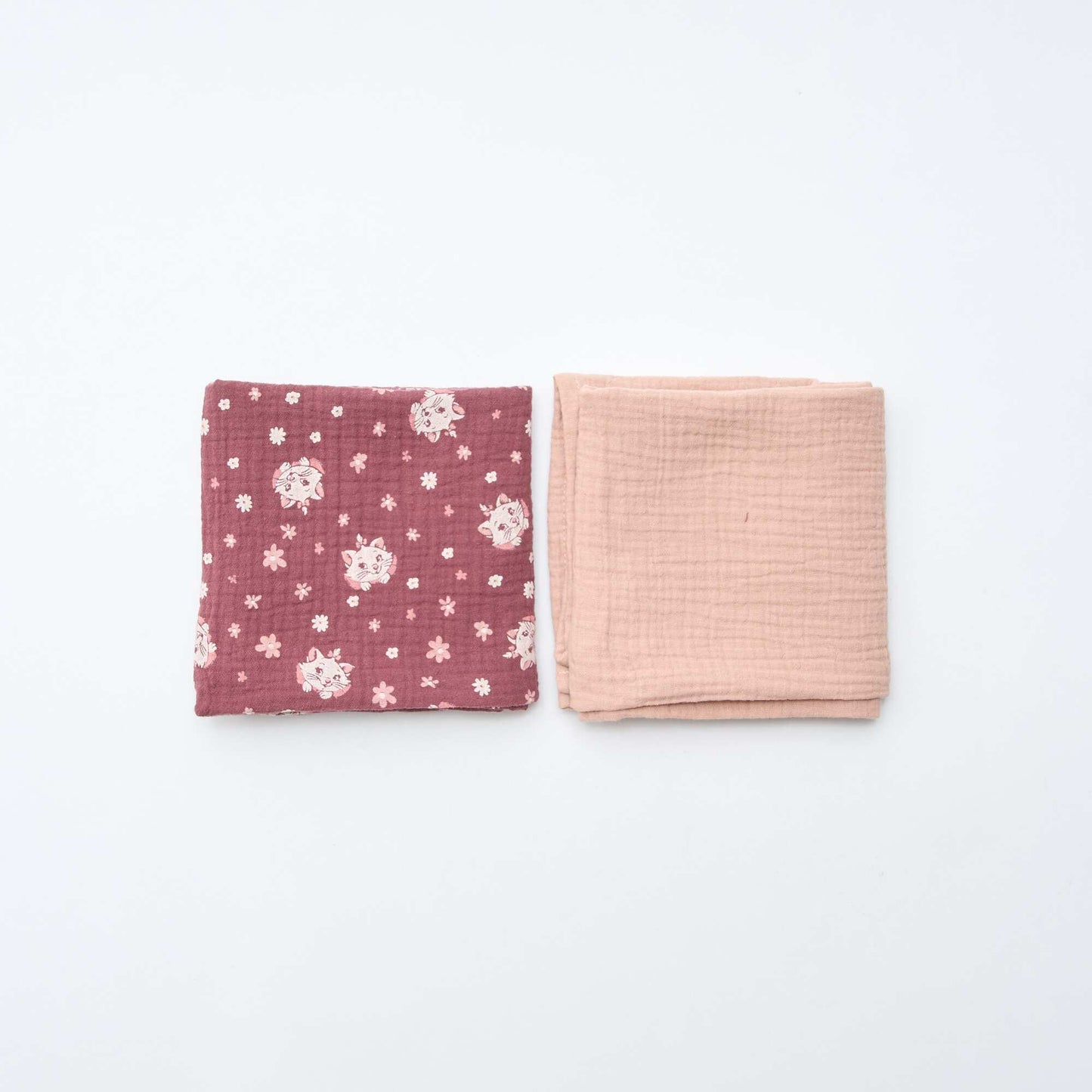 Lot de 2 langes 'Disney' 'Marie' en double gaze de coton 60x60 cm ROUGE