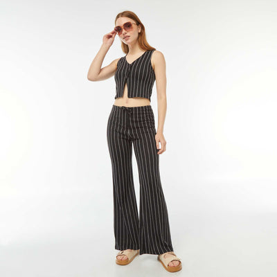 Pantalon large en maille légère gaufrée NOIR