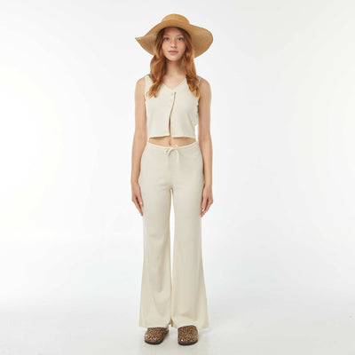 Pantalon large en maille légère gaufrée BEIGE