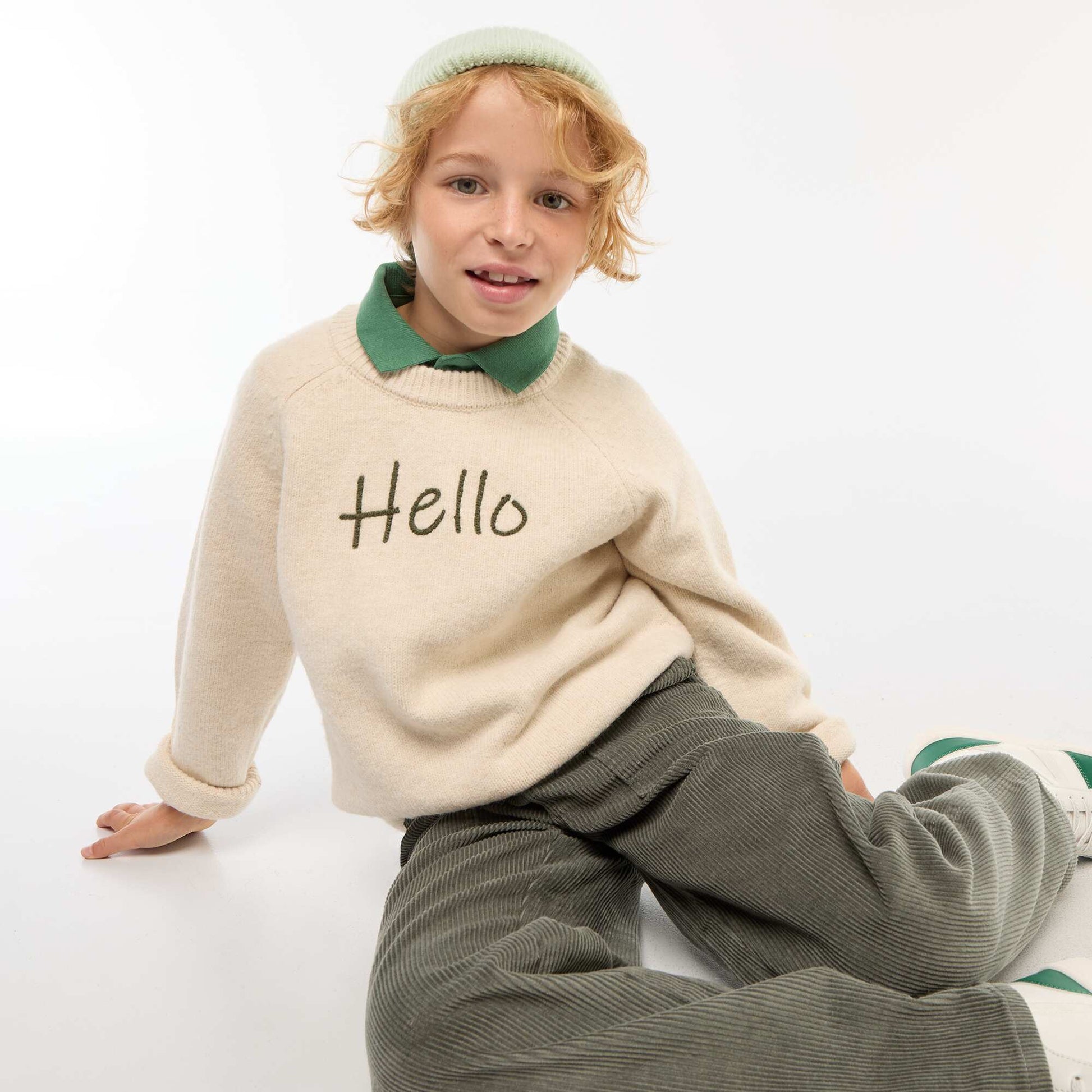 Pull col rond animé BEIGE