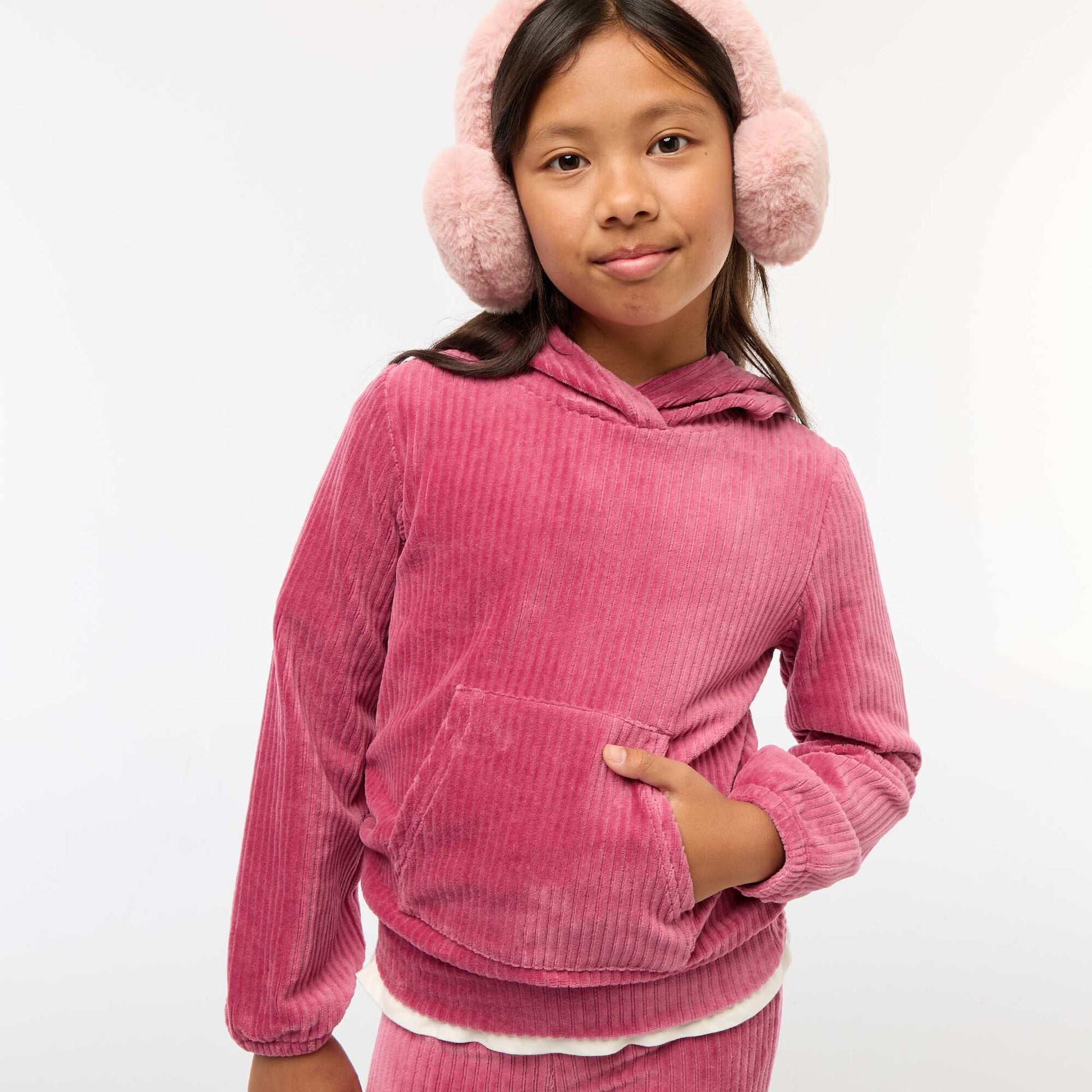 Sweat à capuche en velours côtelé ROSE