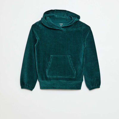 Sweat à capuche en velours côtelé VERT