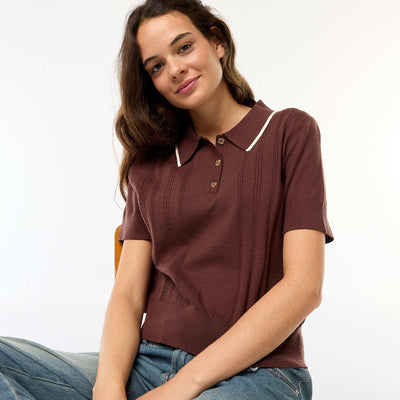 Pull polo en maille MARRON