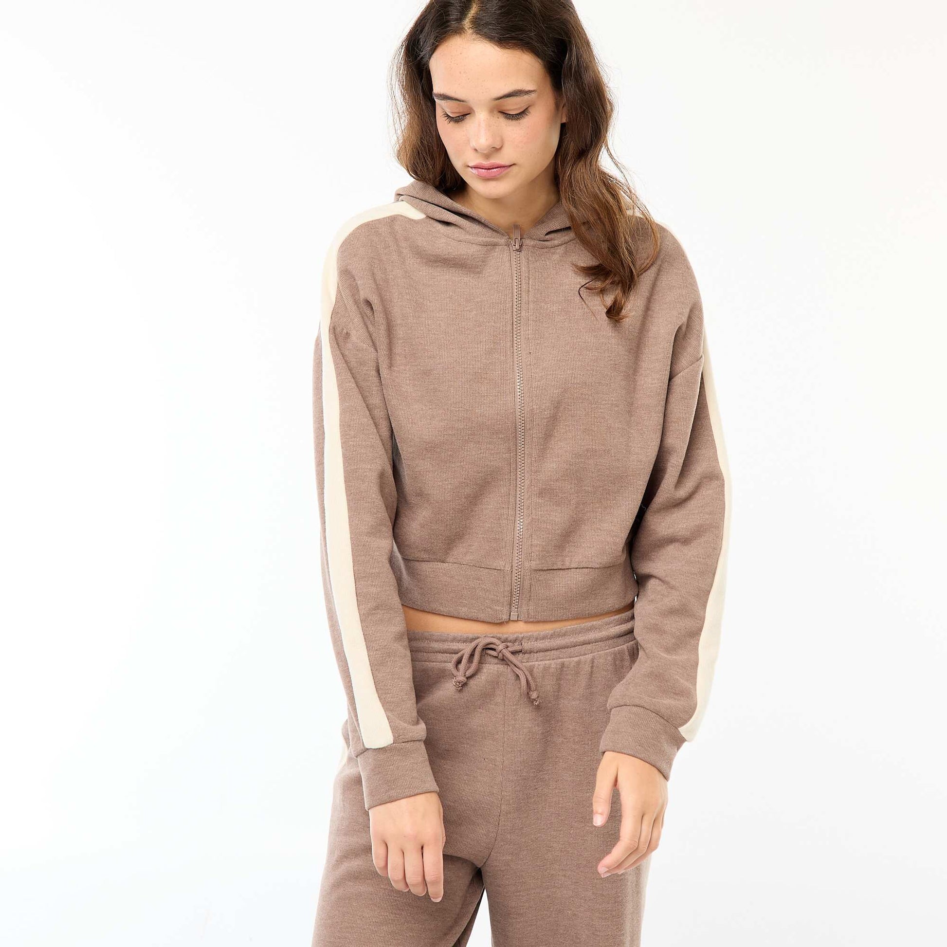 Pull zippé à capuche MARRON