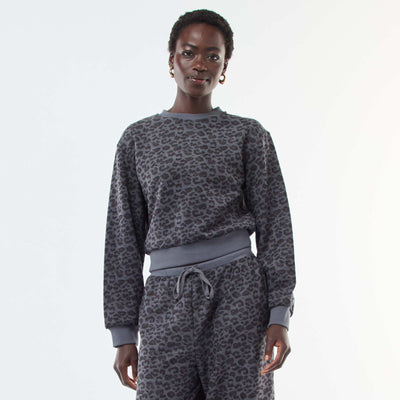 Pull col rond doudou leopard GRIS
