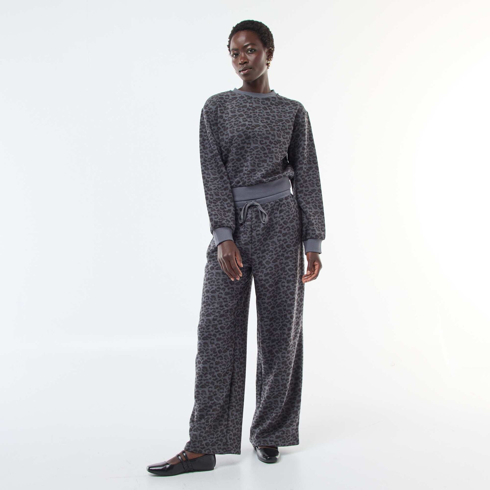 Pull col rond doudou leopard GRIS