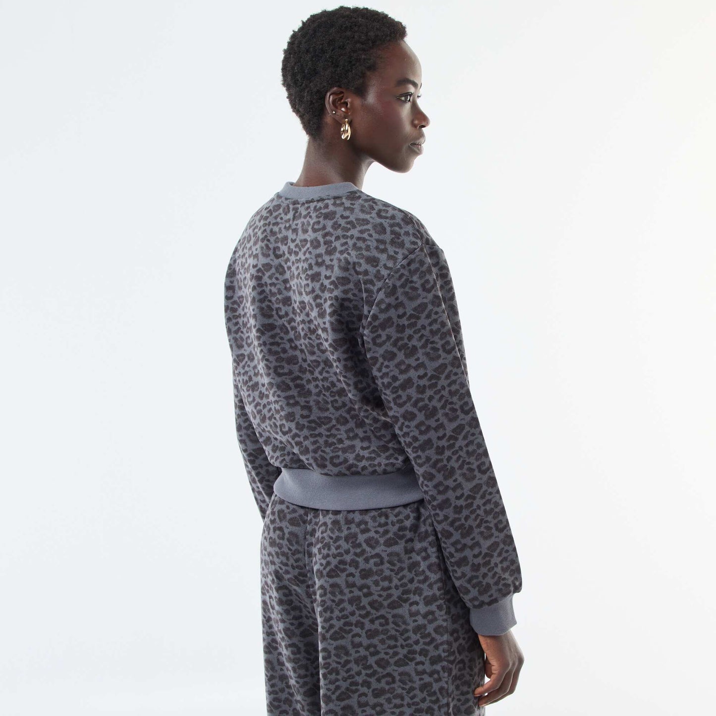 Pull col rond doudou leopard GRIS
