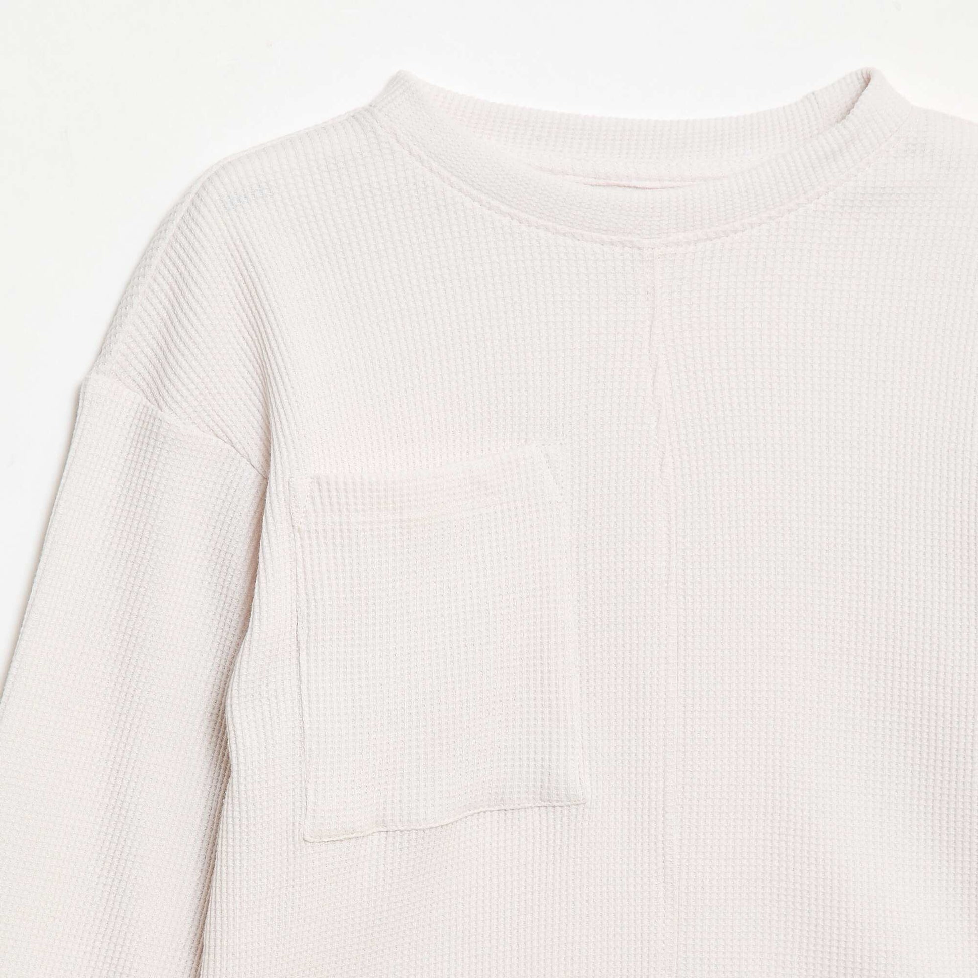 T-shirt loose gaufré en coton uni BLANC