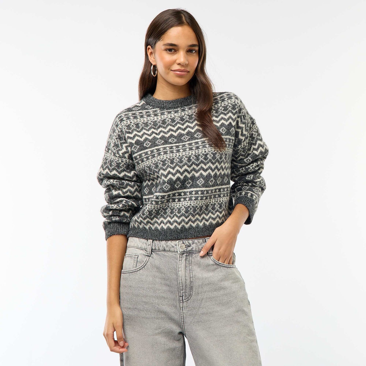 Pull en maille grosse jauge col rond MARRON