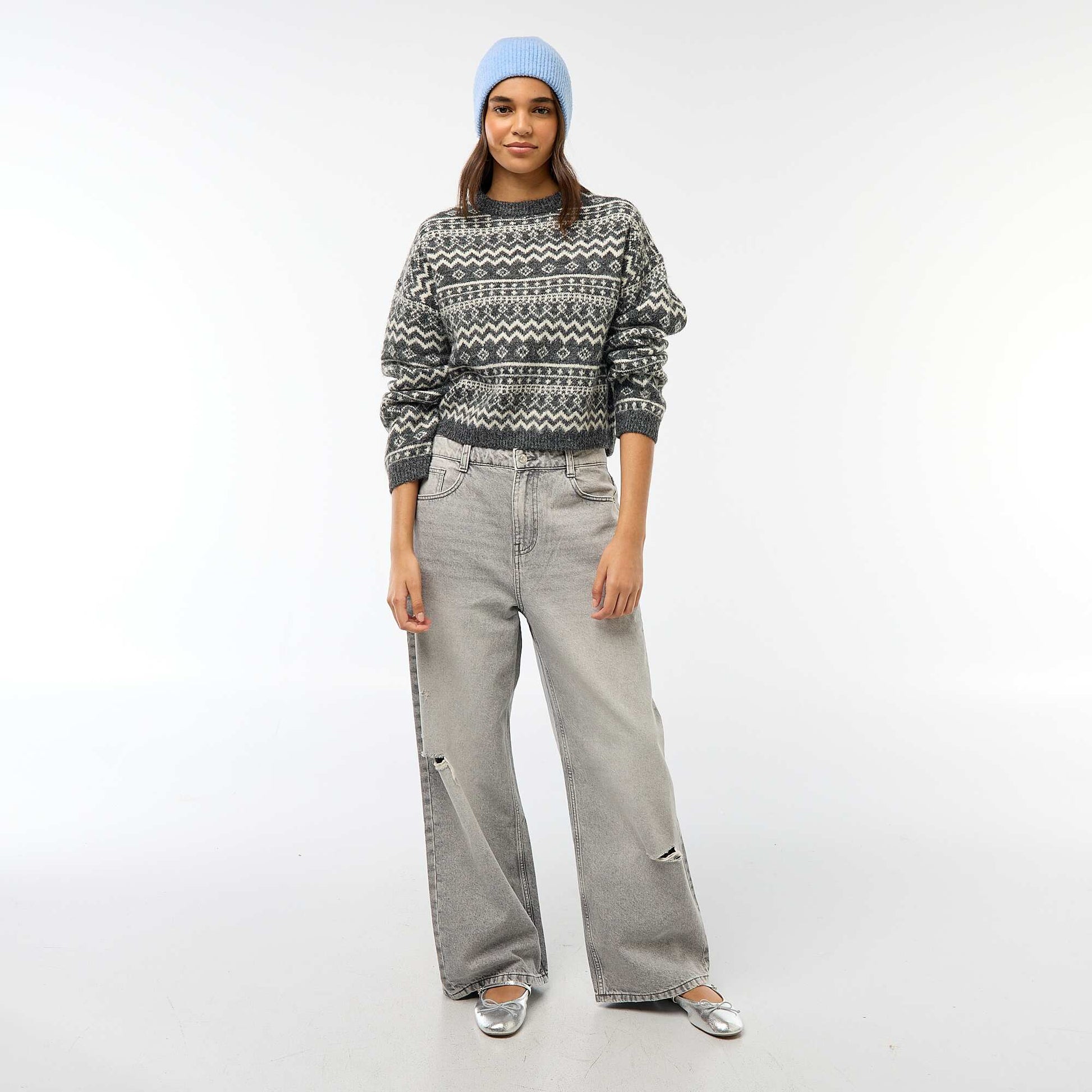 Pull en maille grosse jauge col rond MARRON