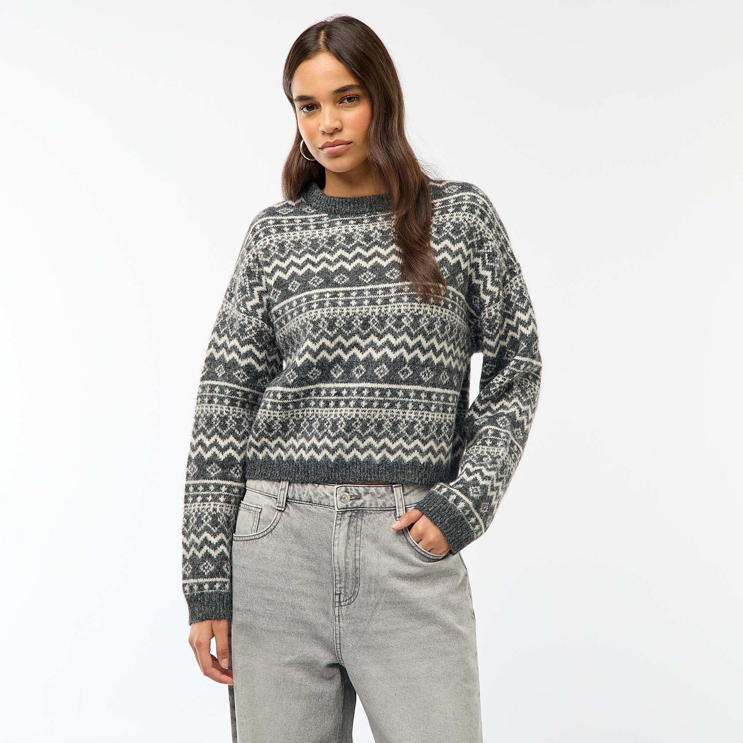 Pull en maille grosse jauge col rond MARRON