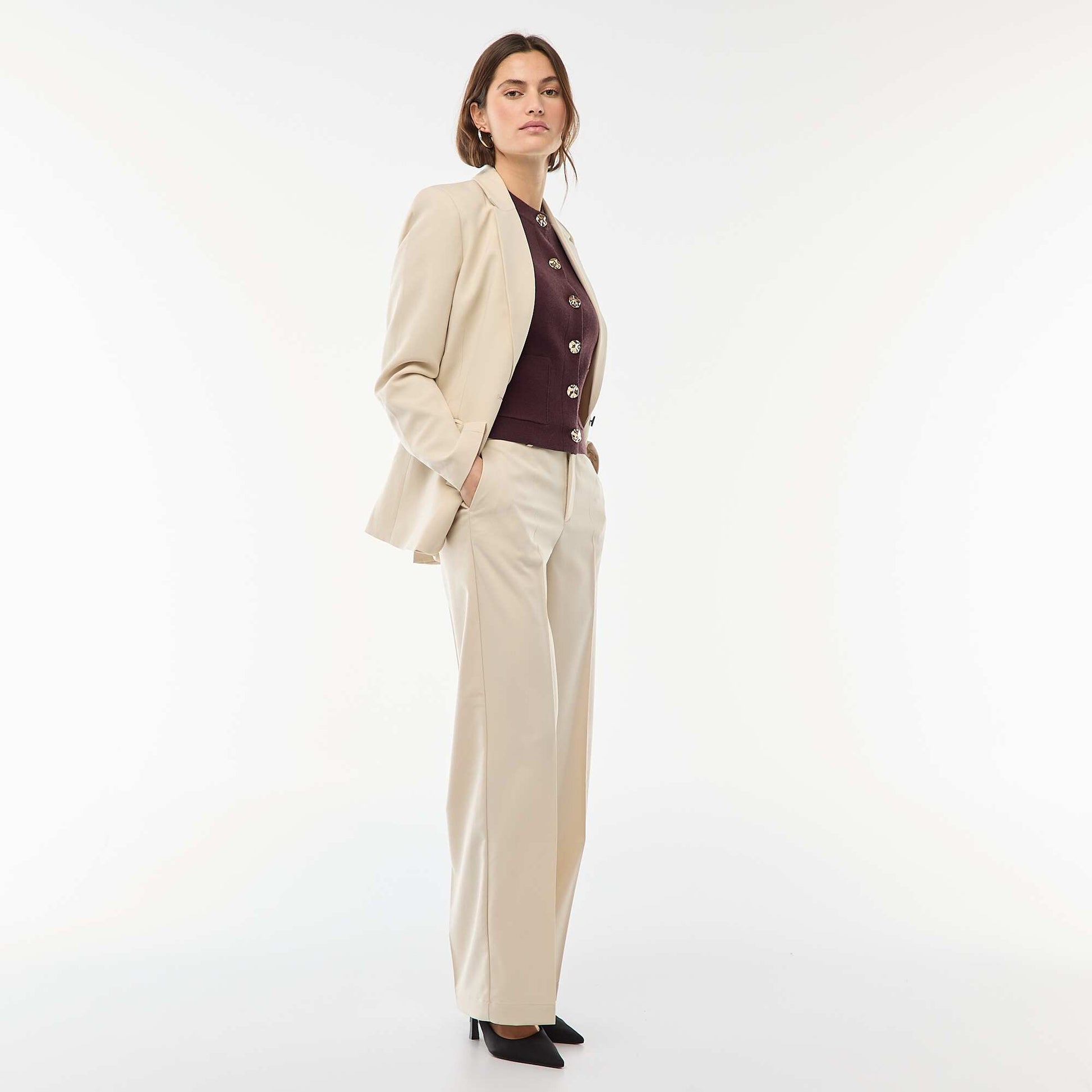 Pantalon large fluide uni BEIGE