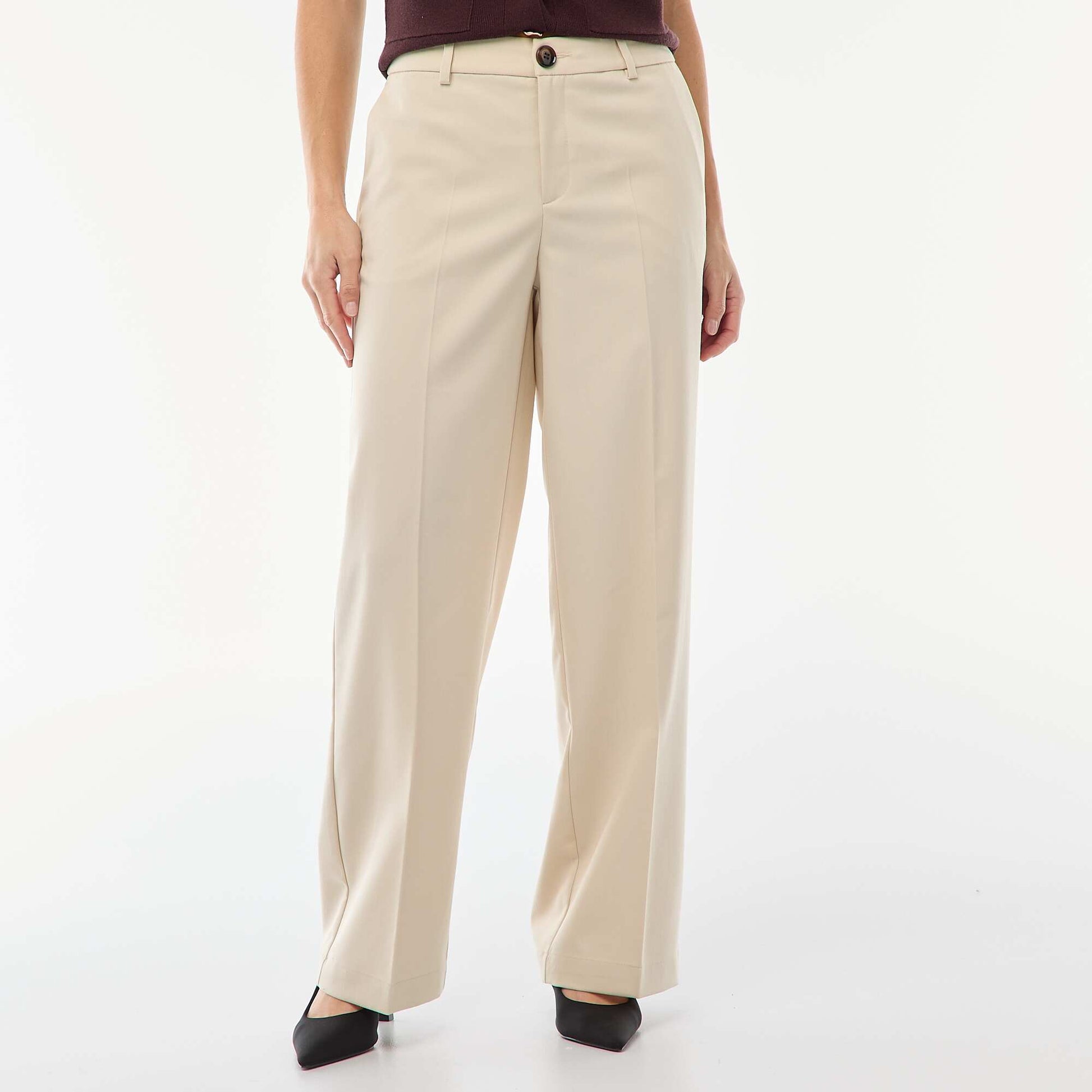 Pantalon large fluide uni BEIGE