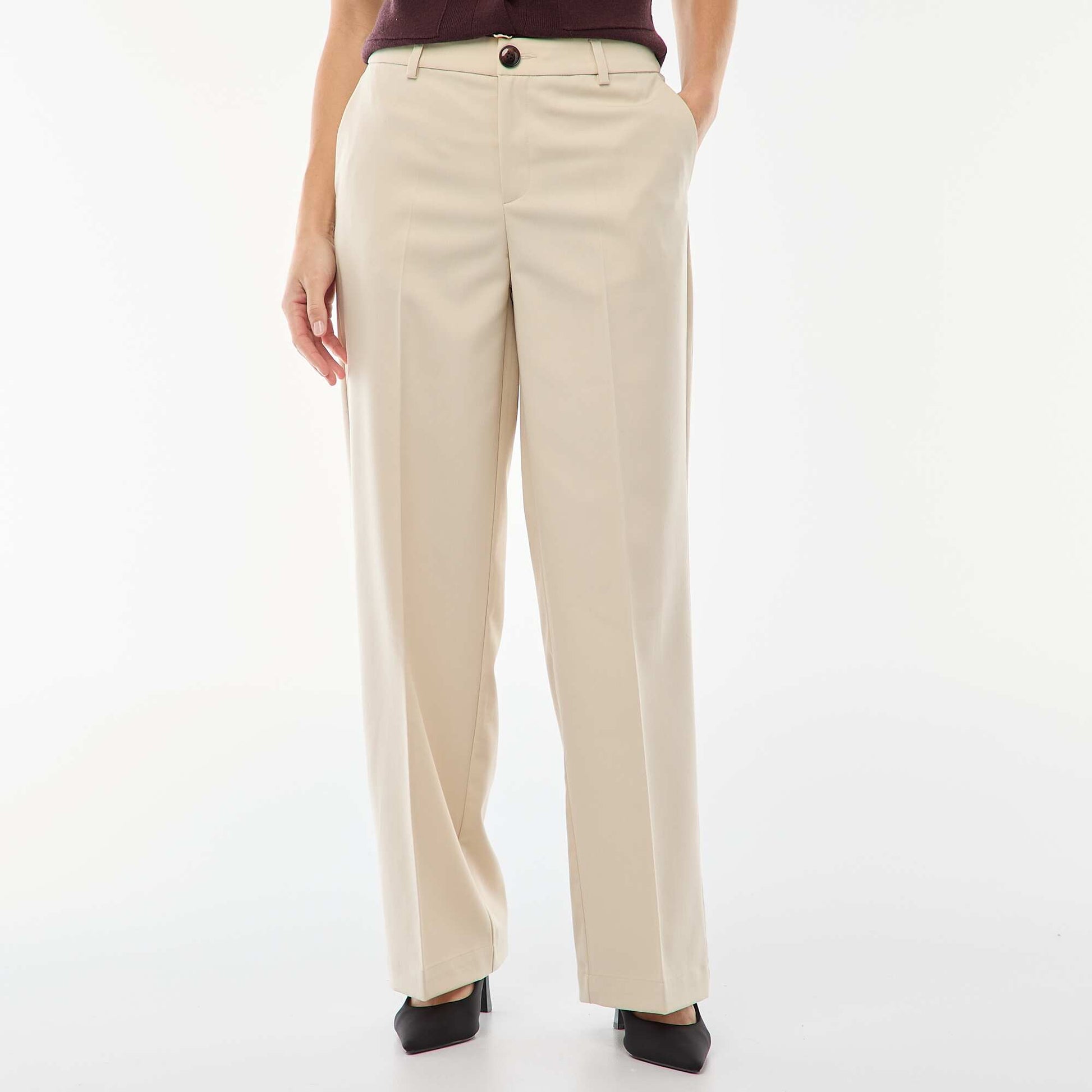 Pantalon large fluide uni BEIGE