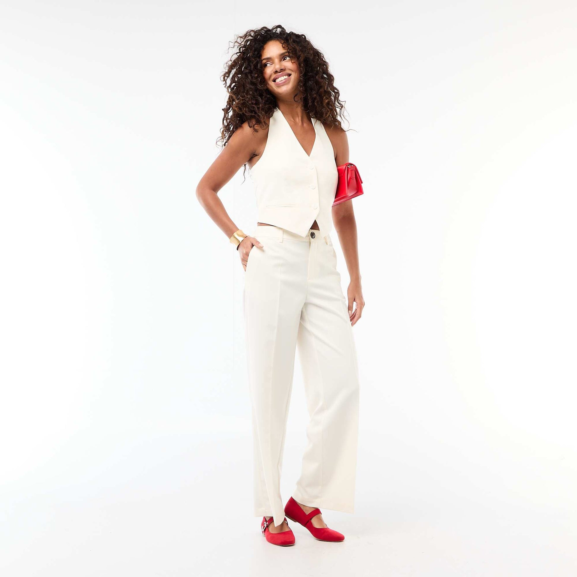 Pantalon large fluide uni BLANC