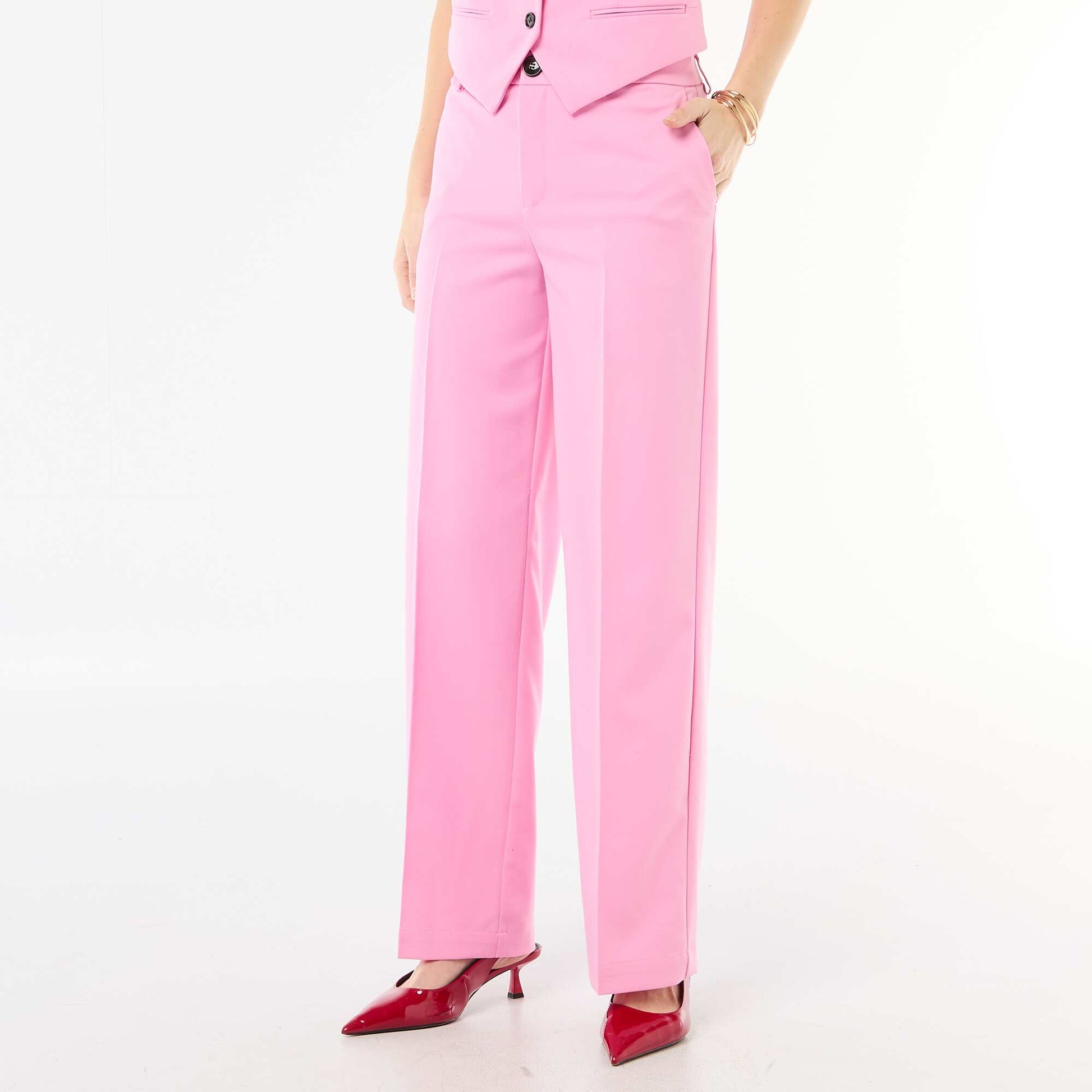 Pantalon large fluide uni ROSE