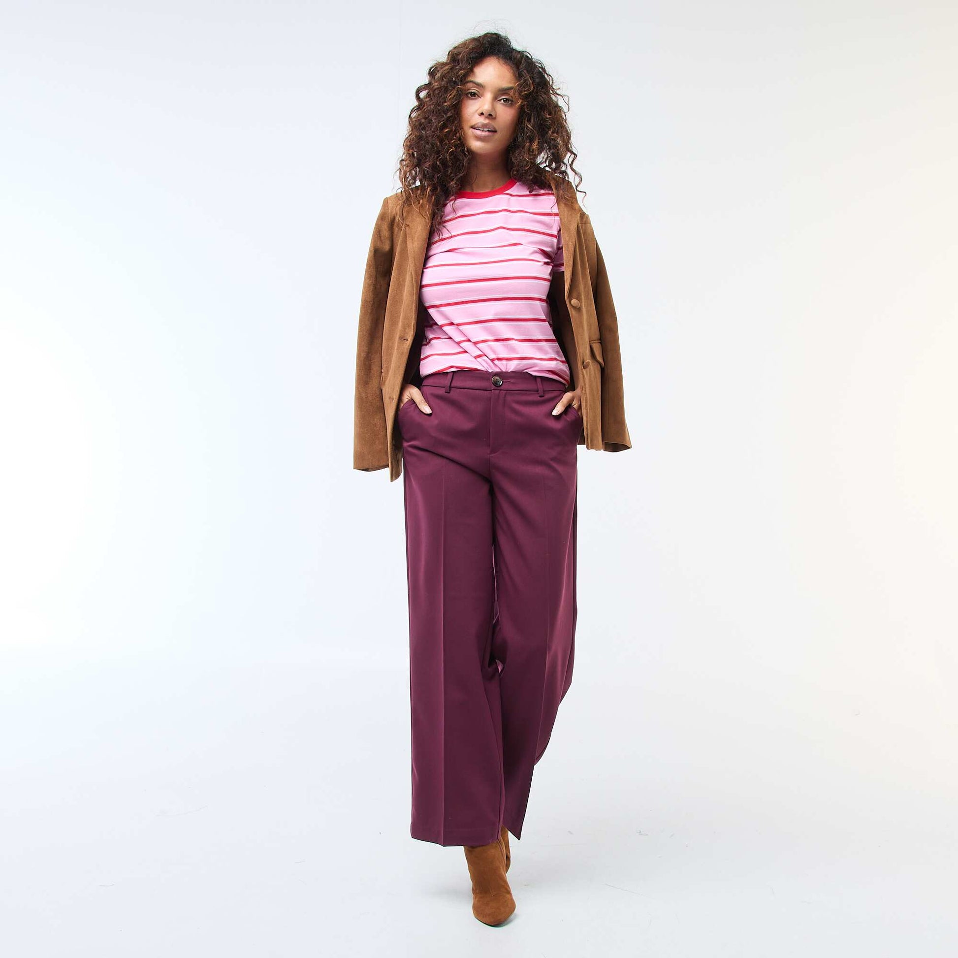 Pantalon large fluide uni ROUGE
