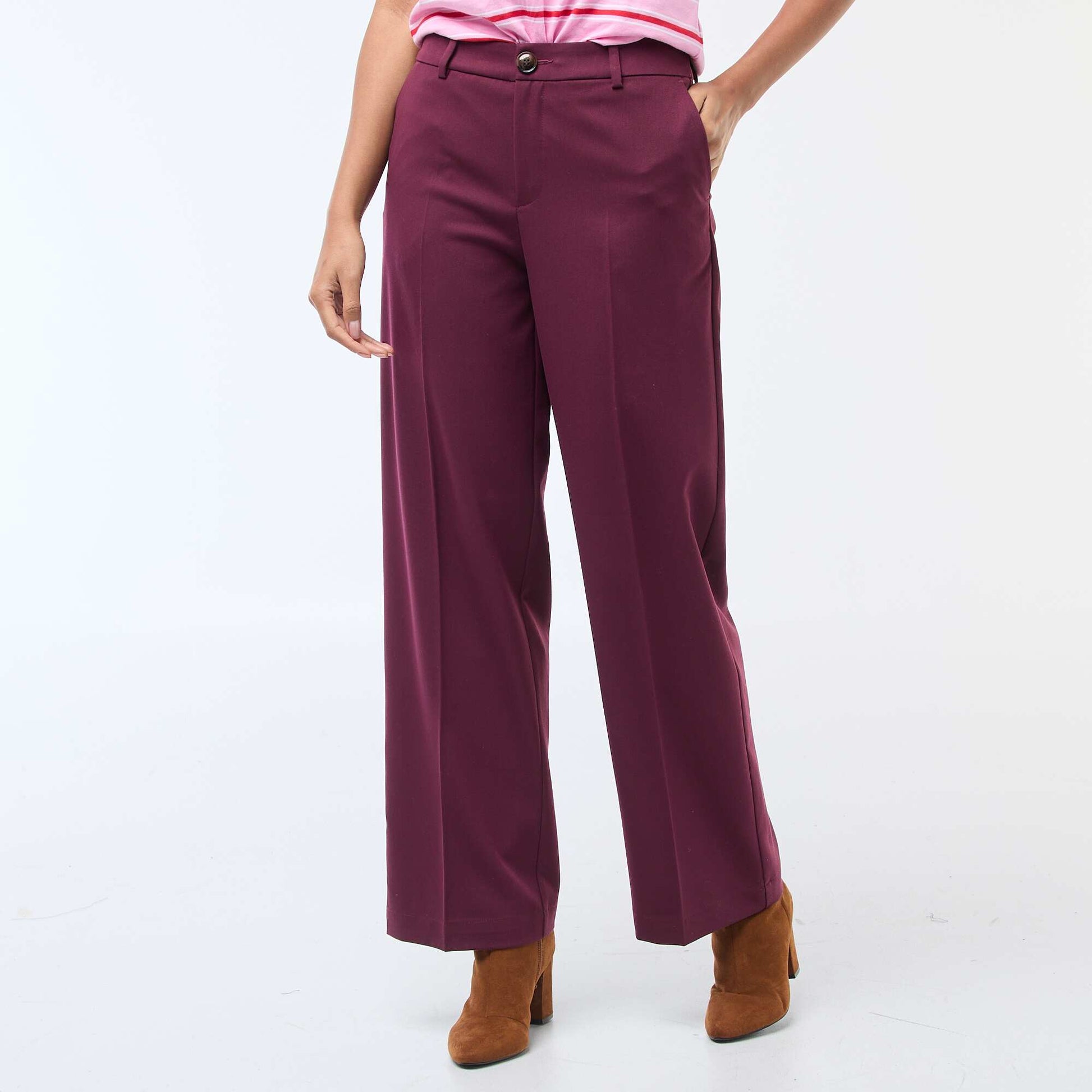 Pantalon large fluide uni ROUGE