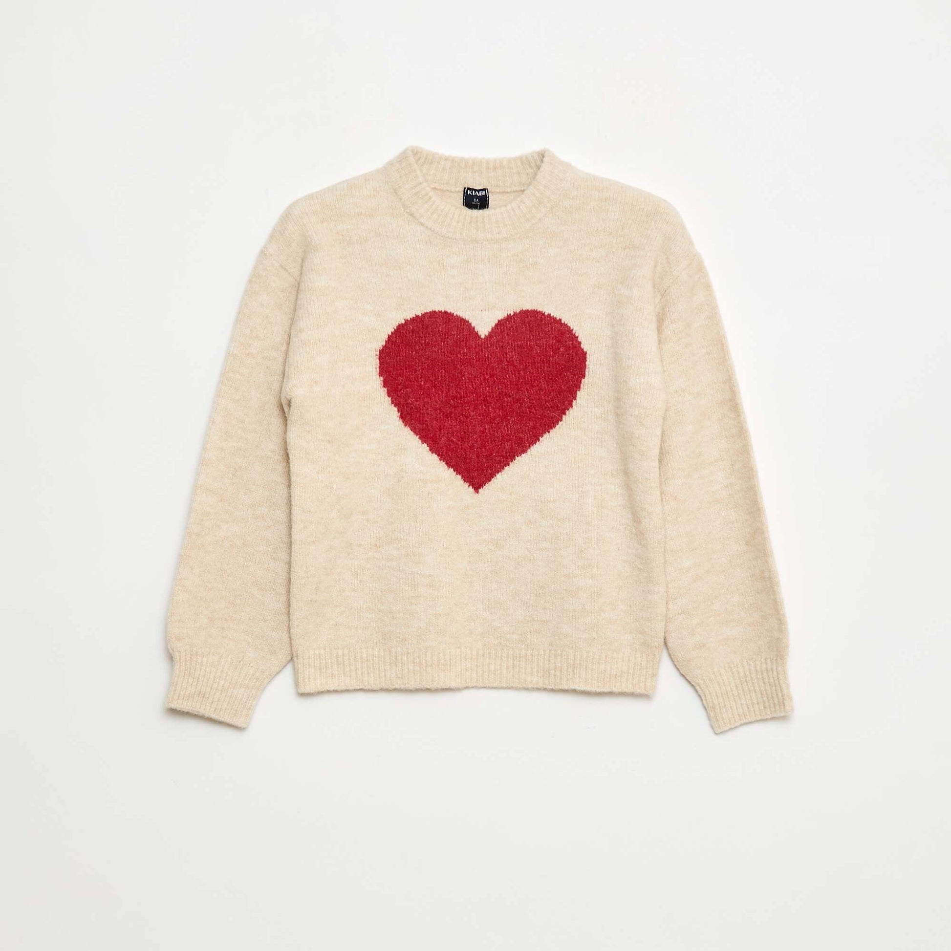 Pull col rond à motif BEIGE