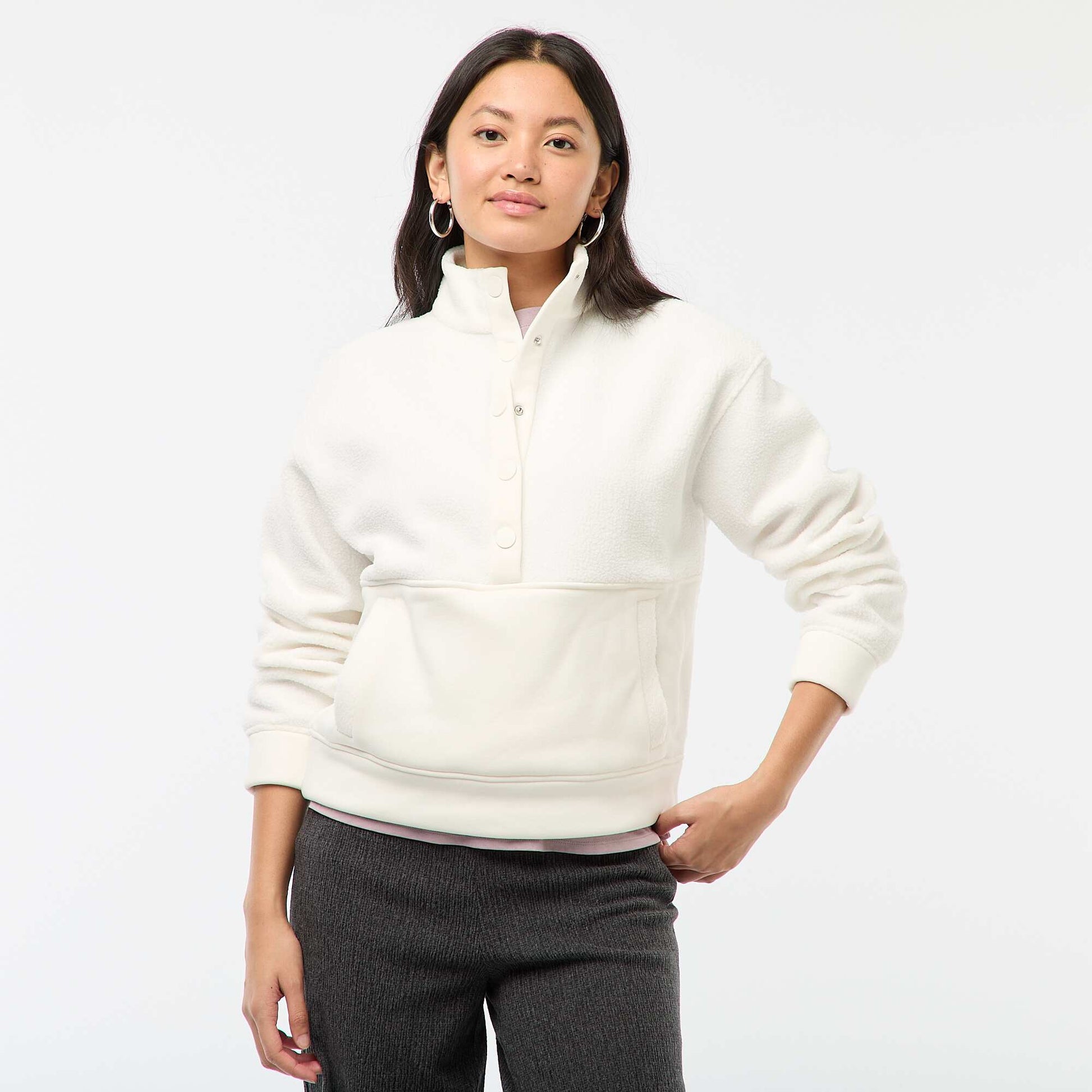 Pull col camionneur en matière effet moutonné BLANC