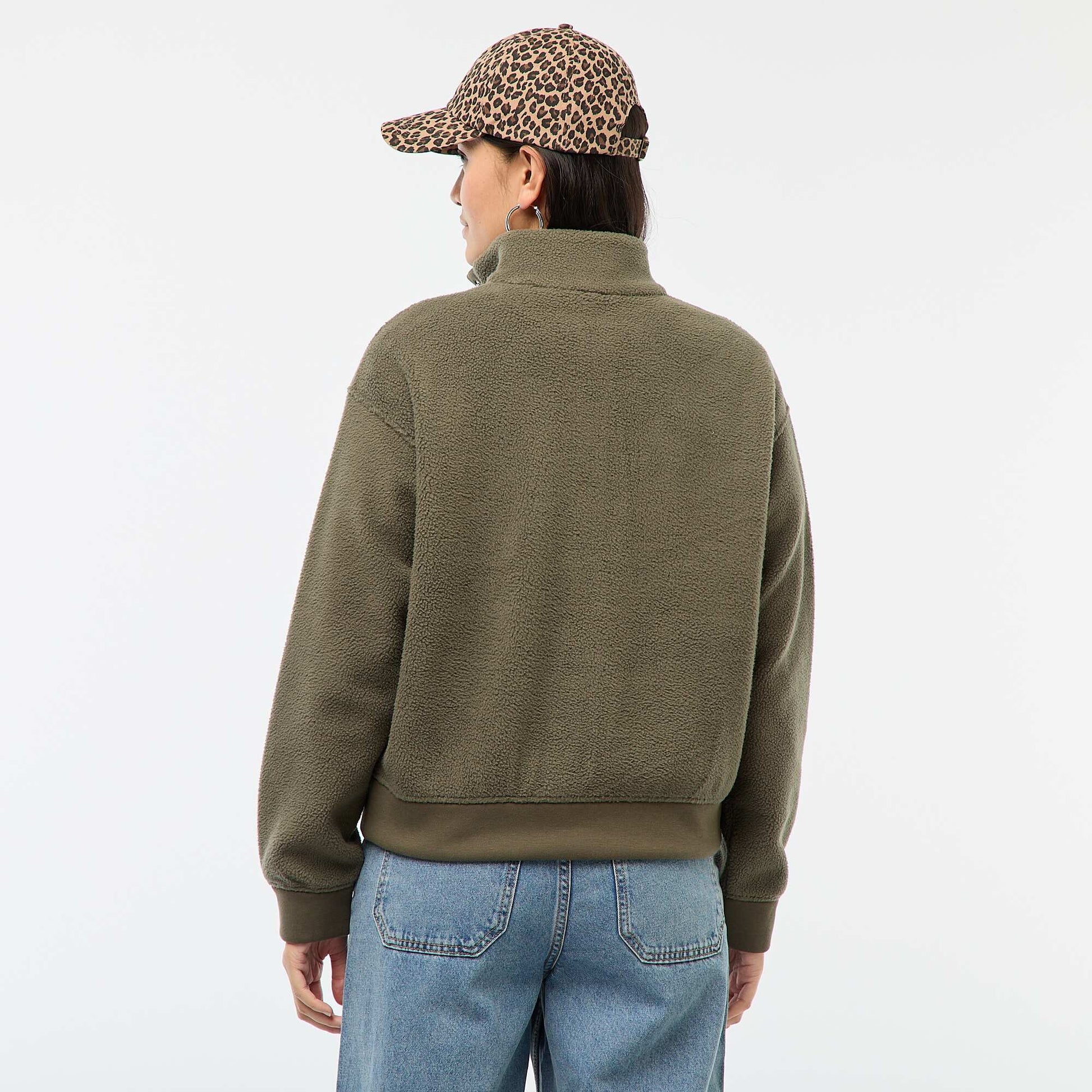 Pull col camionneur en matière effet moutonné KAKI