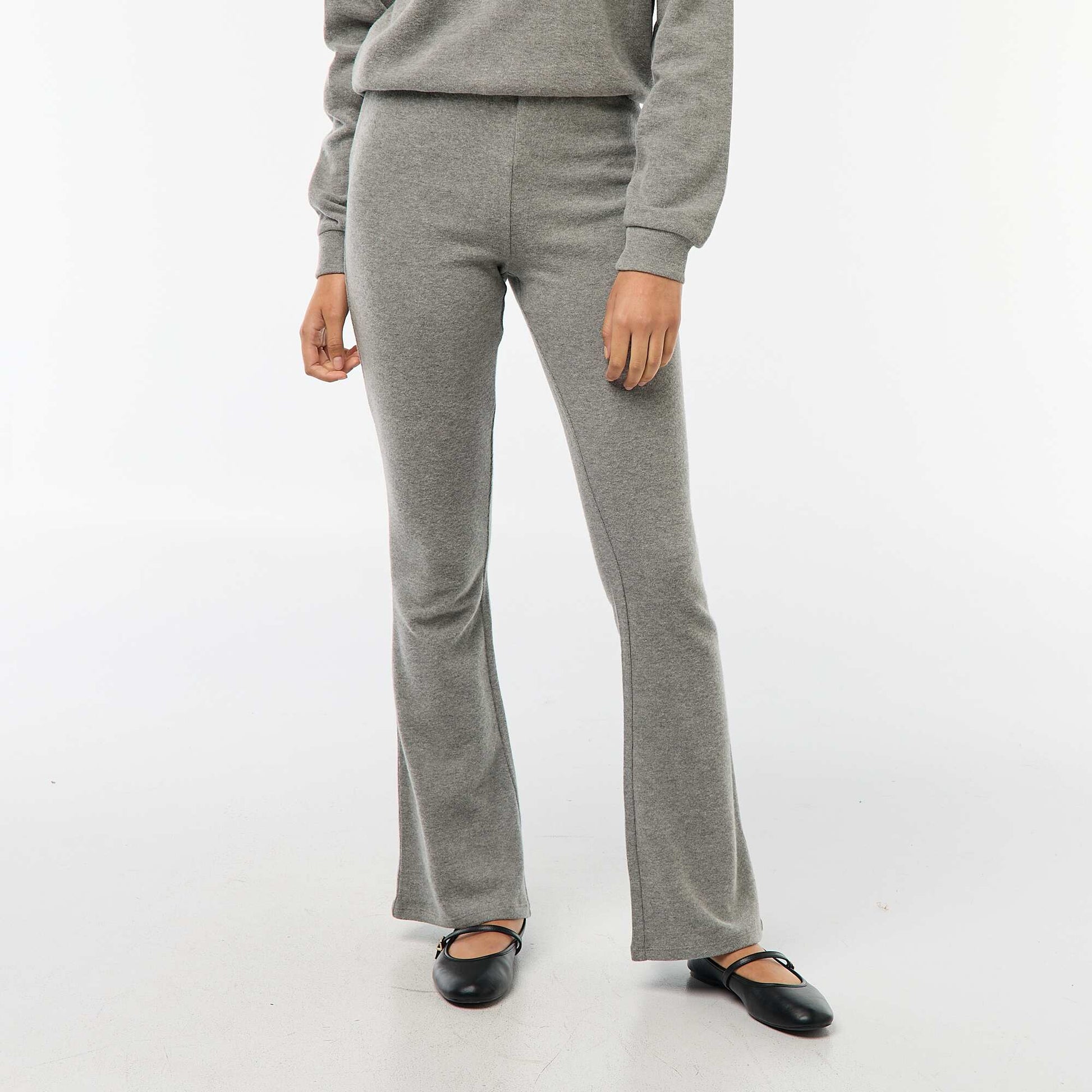 Pantalon flare en coton stretch en maille doudou GRIS