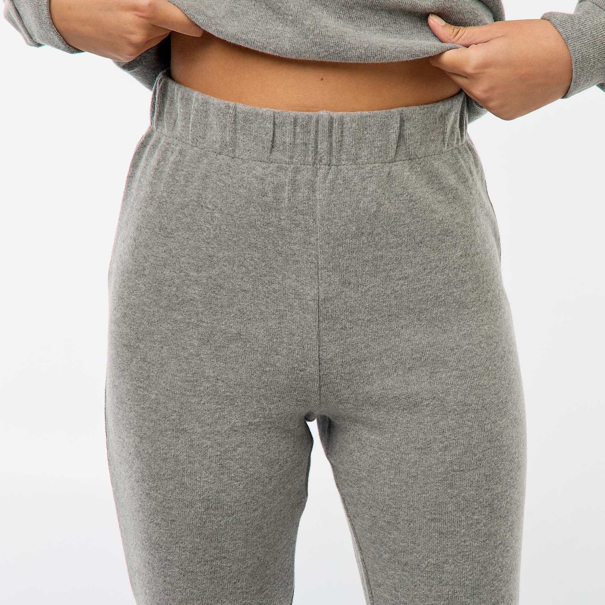Pantalon flare en coton stretch en maille doudou GRIS