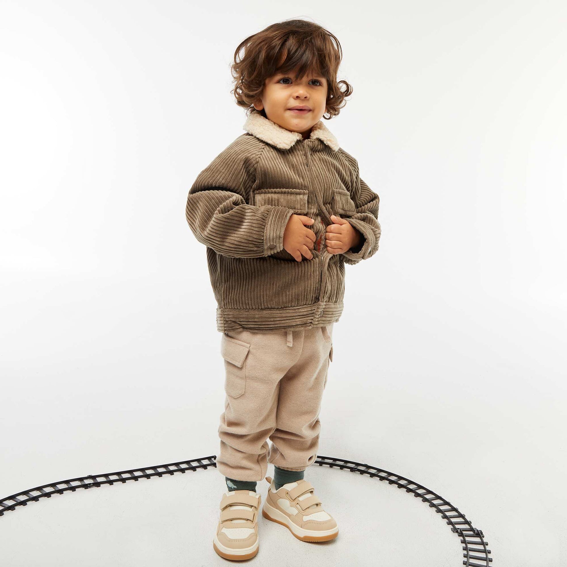 Jogging rib en coton uni BEIGE