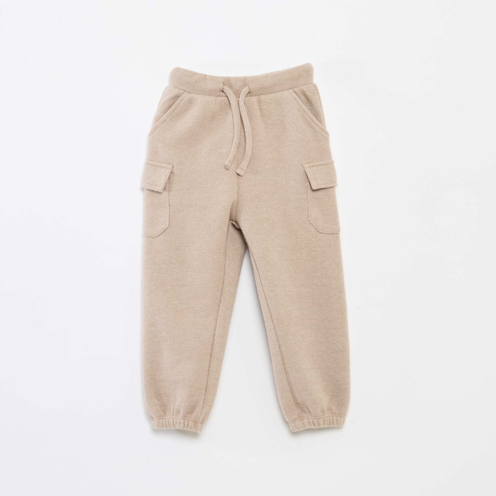 Jogging rib en coton uni BEIGE