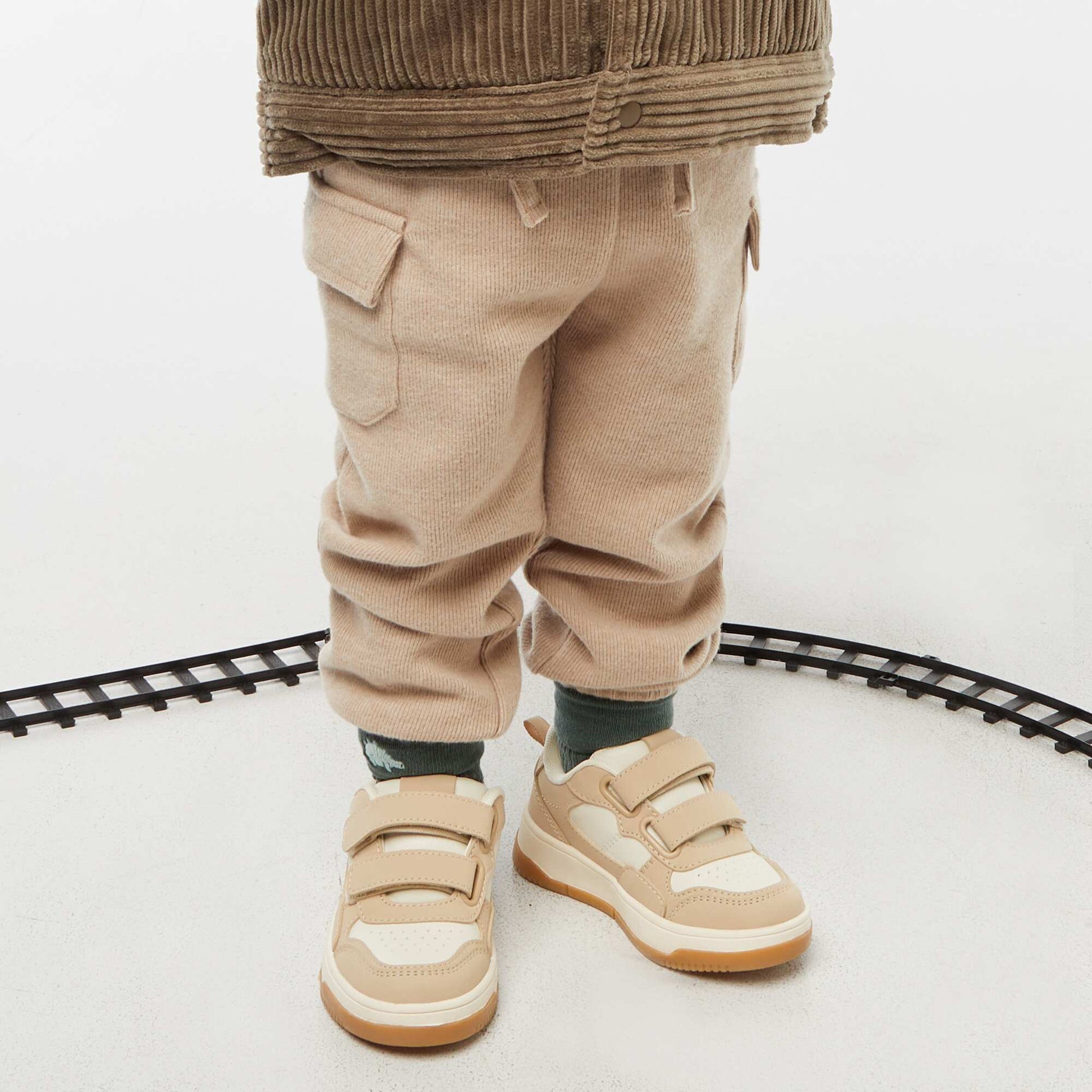 Jogging rib en coton uni BEIGE