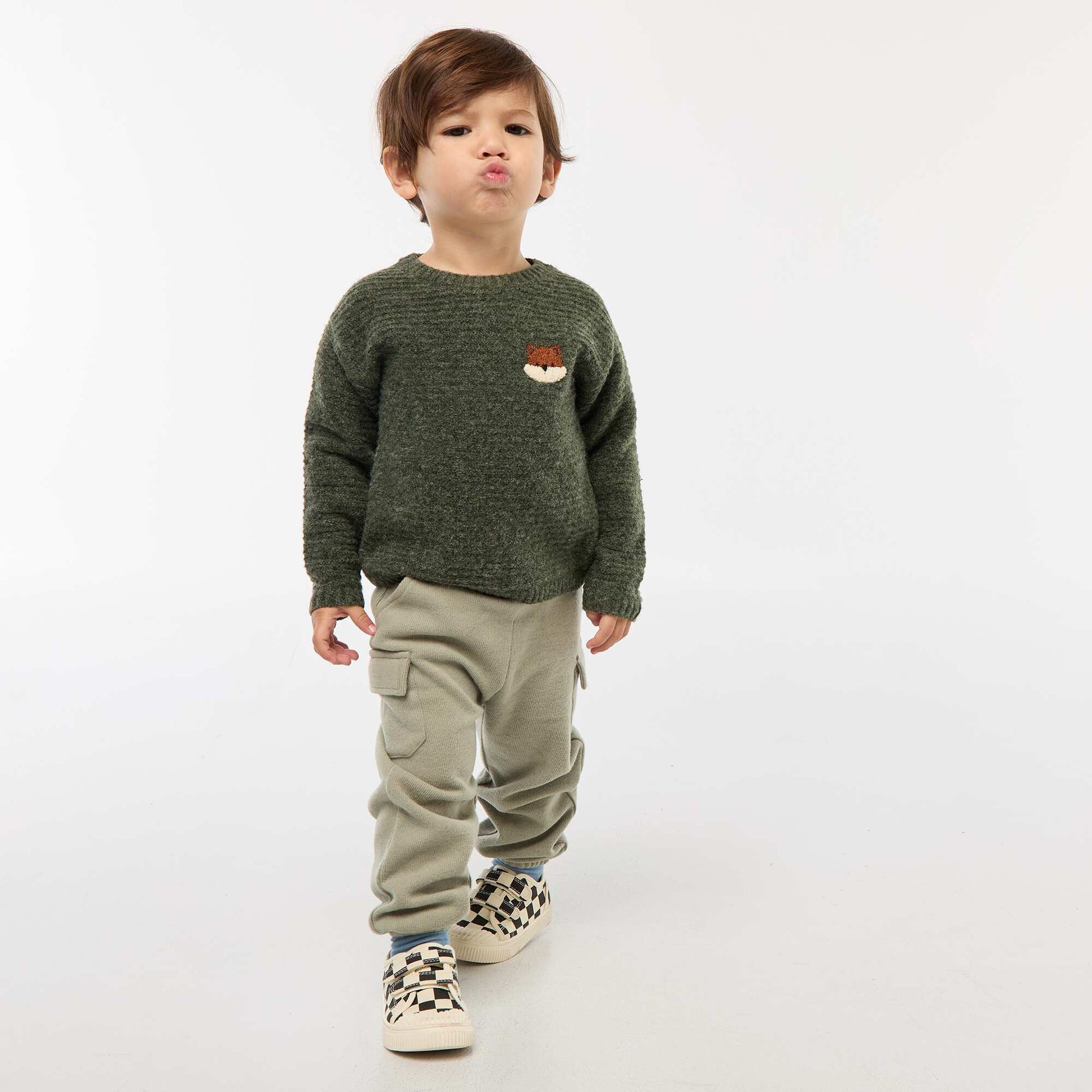 Jogging rib en coton uni VERT