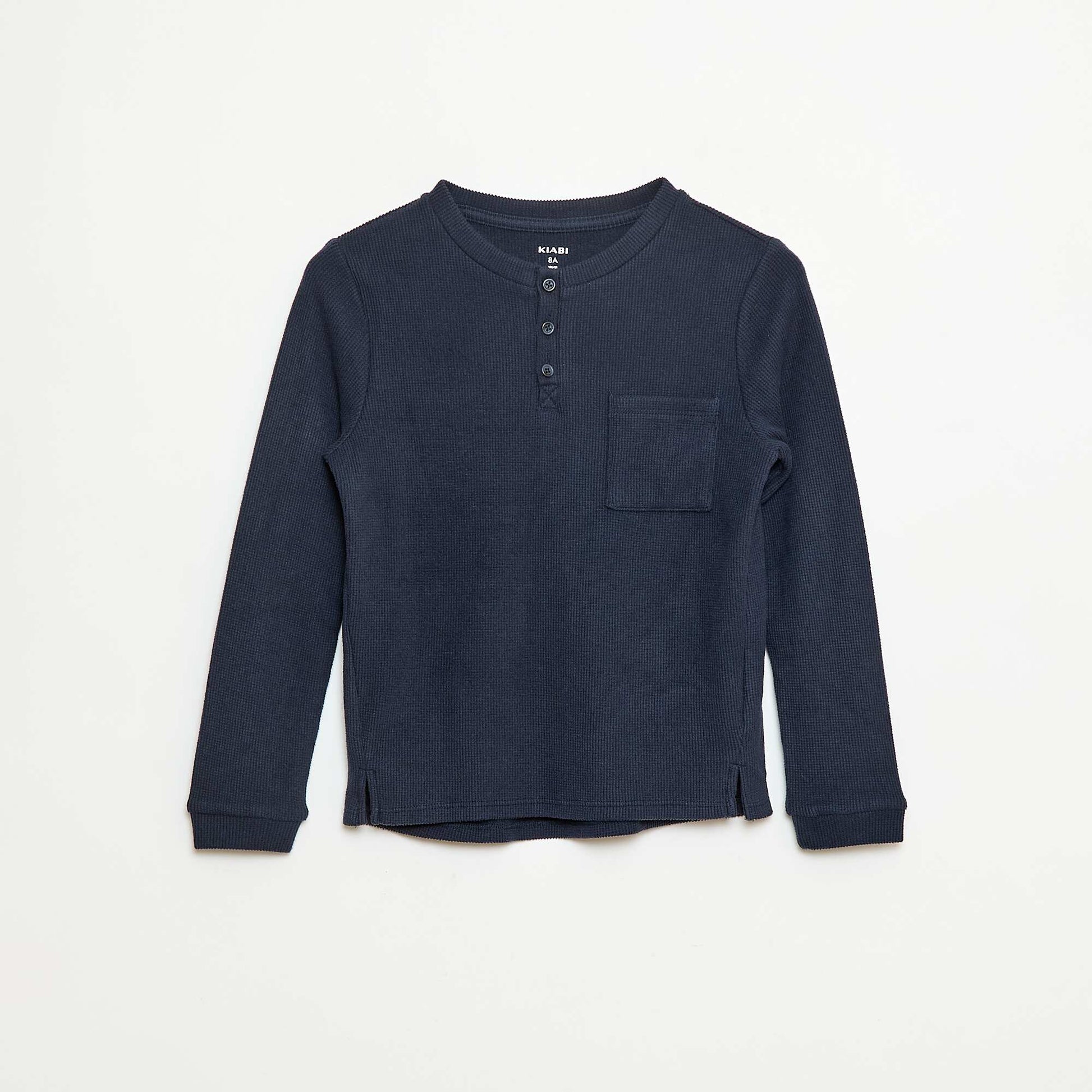T-shirt en maille doudou avec poche poitrine BLEU