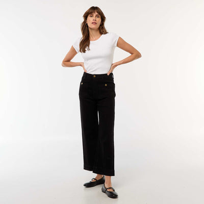 Pantalon denim wide leg NOIR