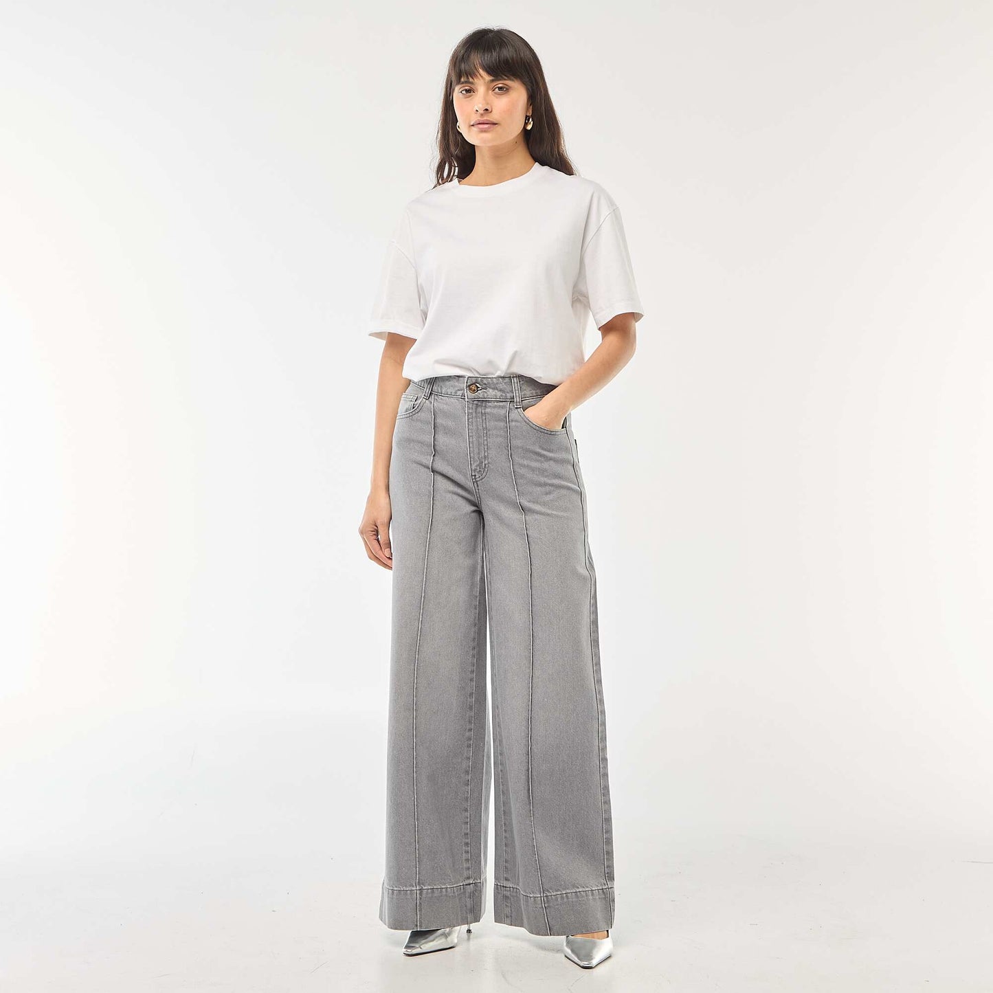 Jean coupe wide leg à 5 poches GRIS