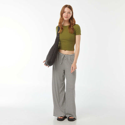 Pantalon large en maille rayée BLANC/NOIR