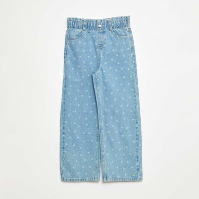 Jean wide leg avec taille élastiquée BLEU