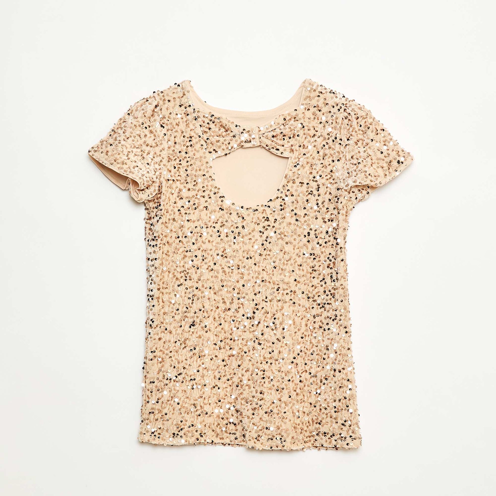 Robe courte velours avec sequins BEIGE