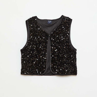 Gilet sans manches en velours avec sequins NOIR