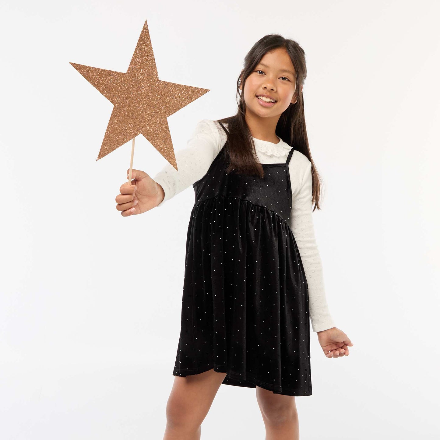 Robe 2 en 1 en velours avec strass NOIR