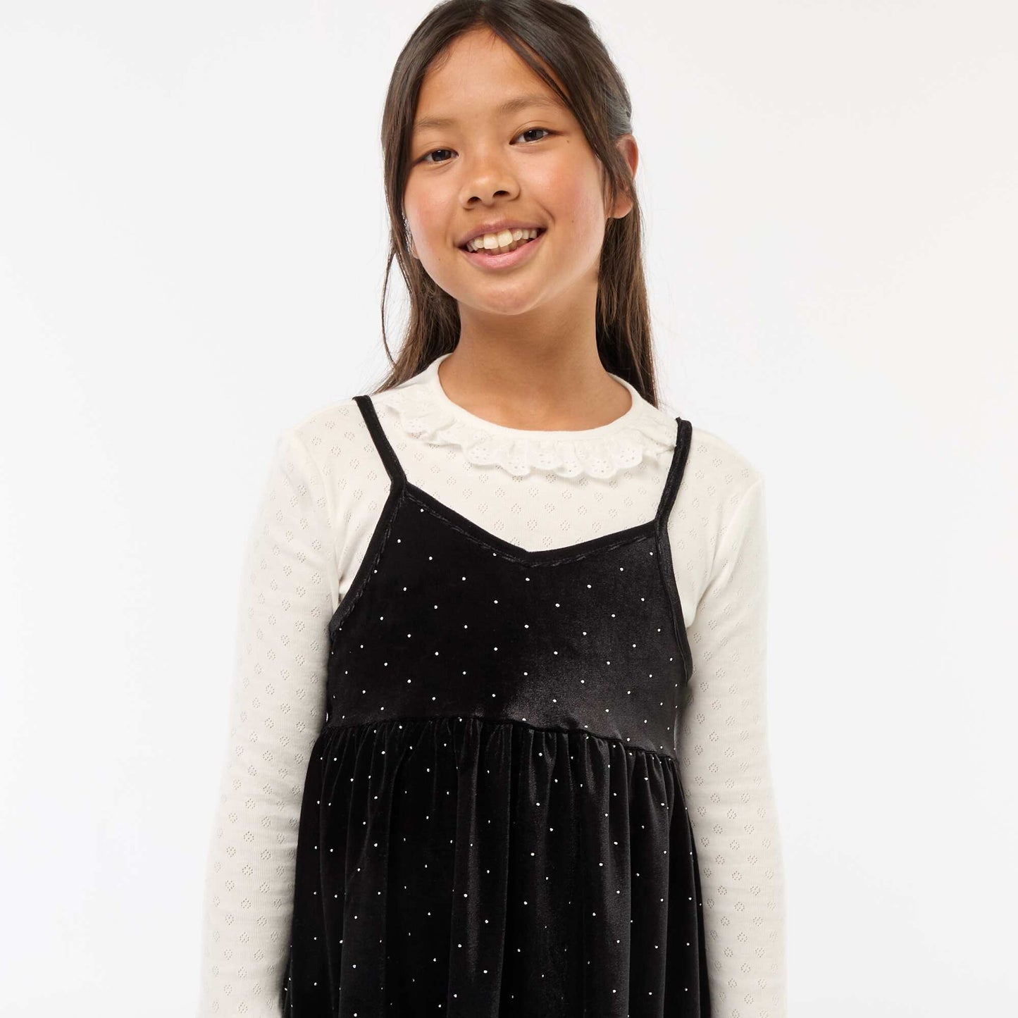 Robe 2 en 1 en velours avec strass NOIR