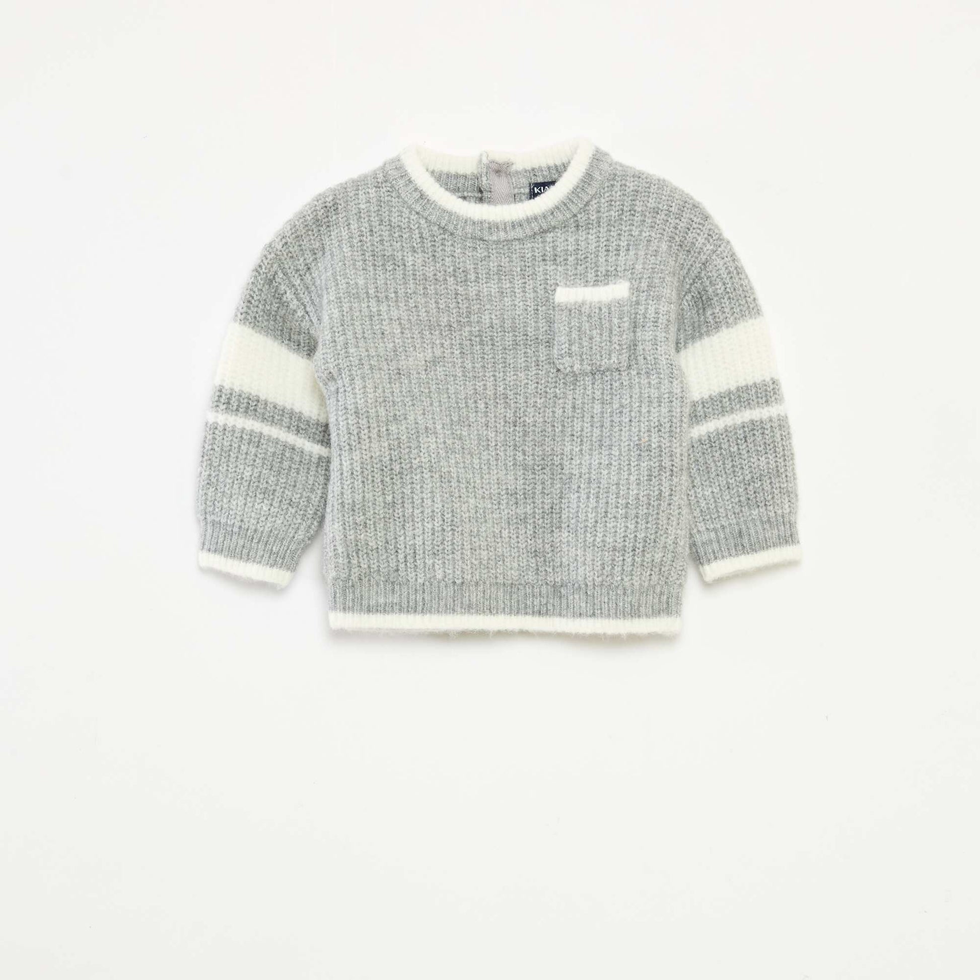 Pull col rond bicolore GRIS
