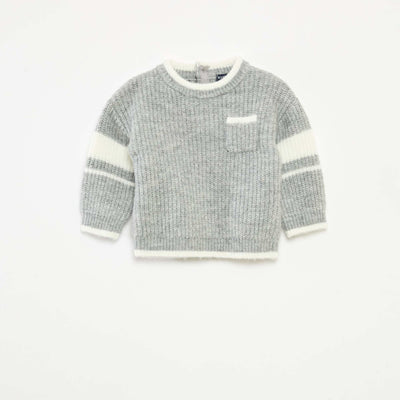 Pull col rond bicolore GRIS