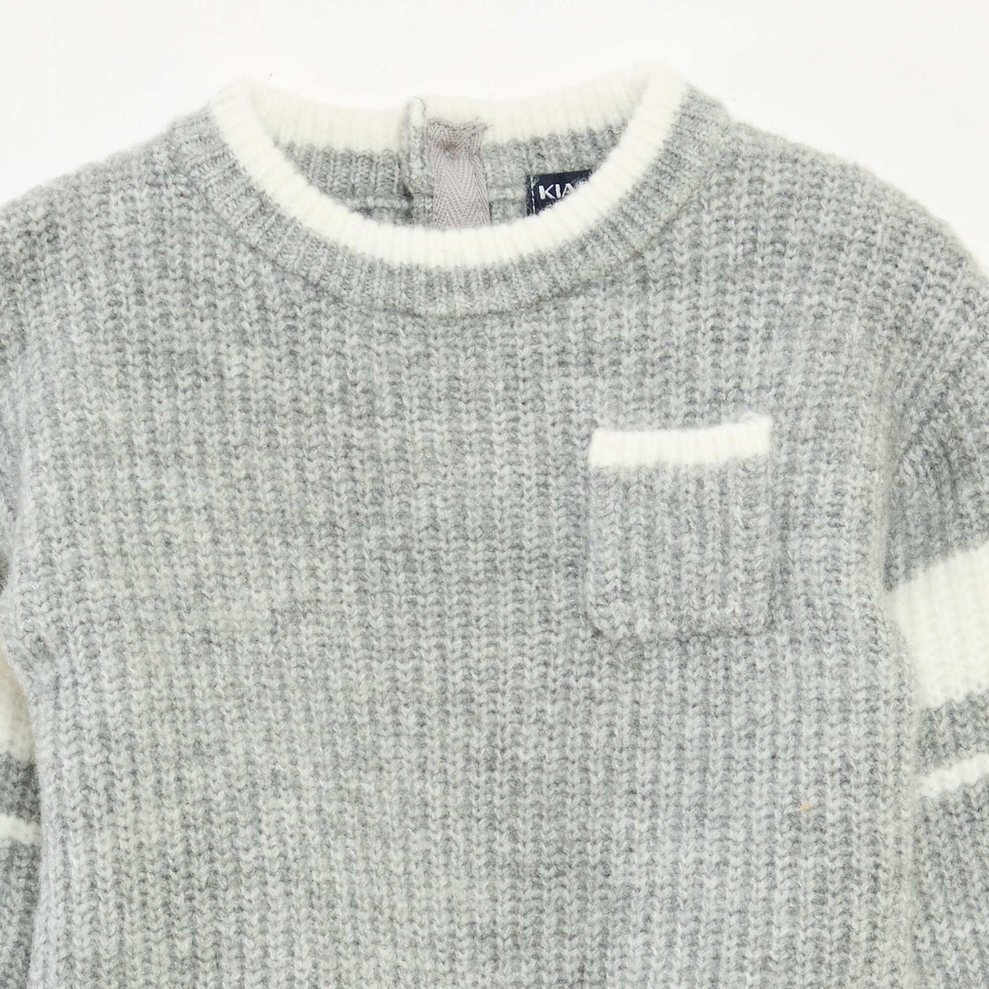 Pull col rond bicolore GRIS