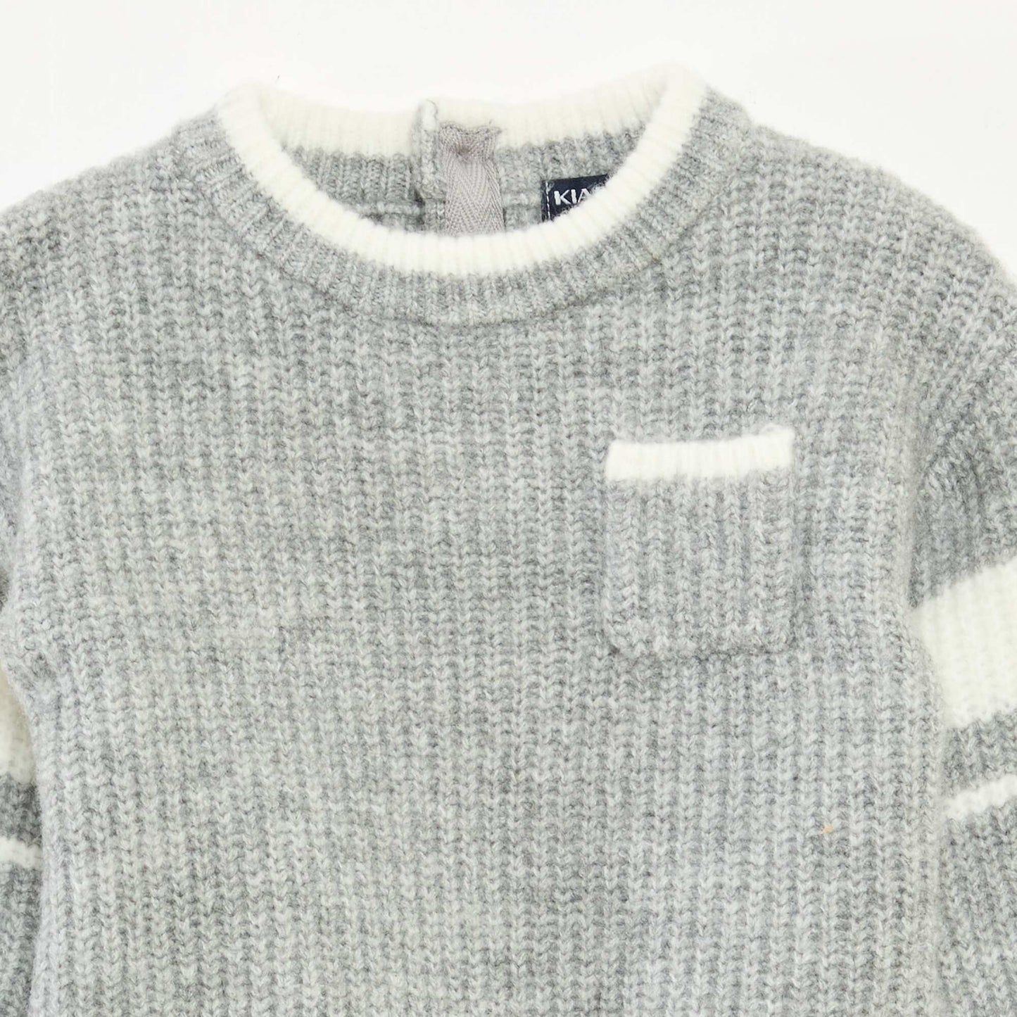 Pull col rond bicolore GRIS